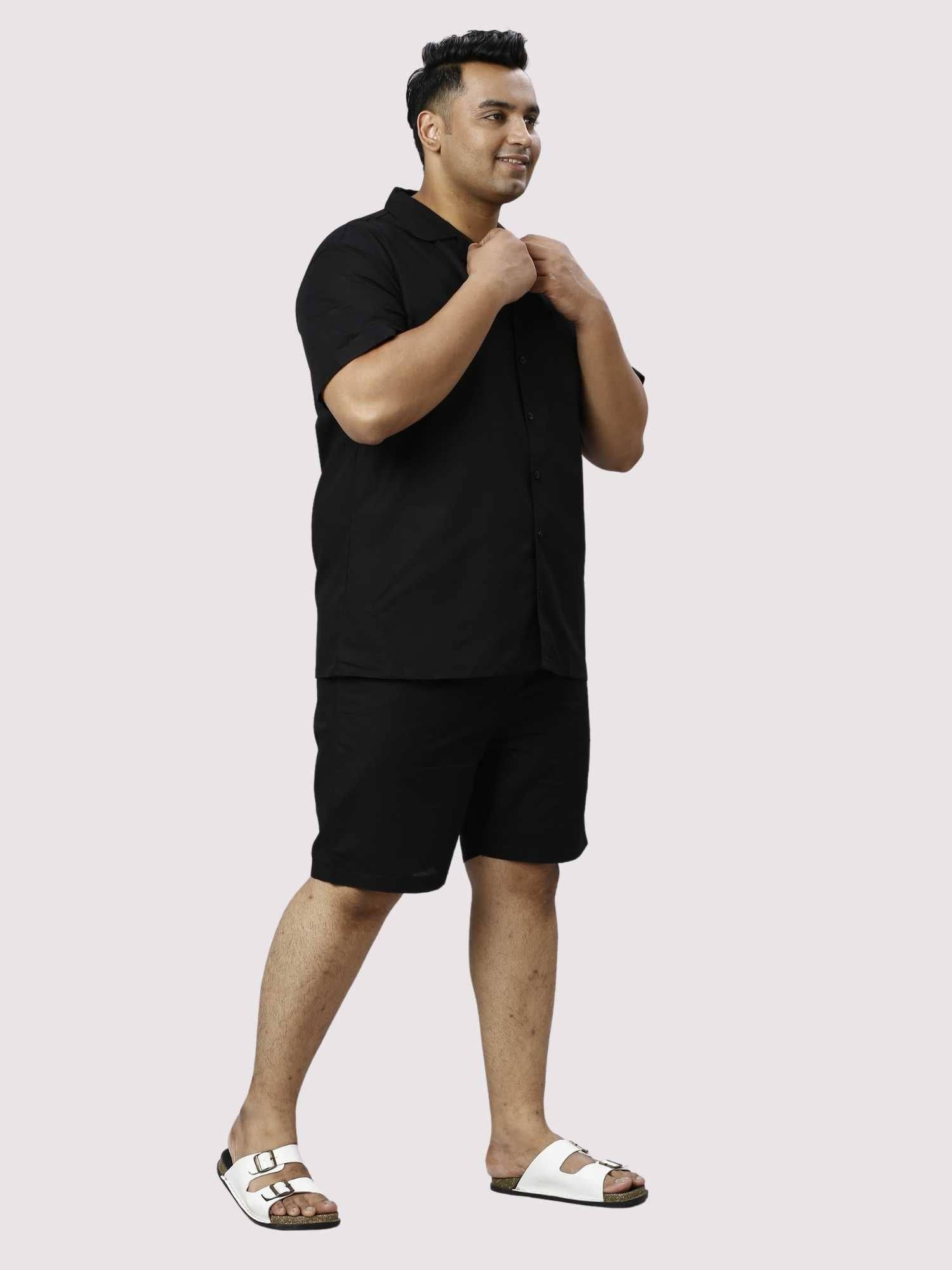 Nero Solid Black Half Co-ords Set Men's Plus Size - Guniaa Fashions