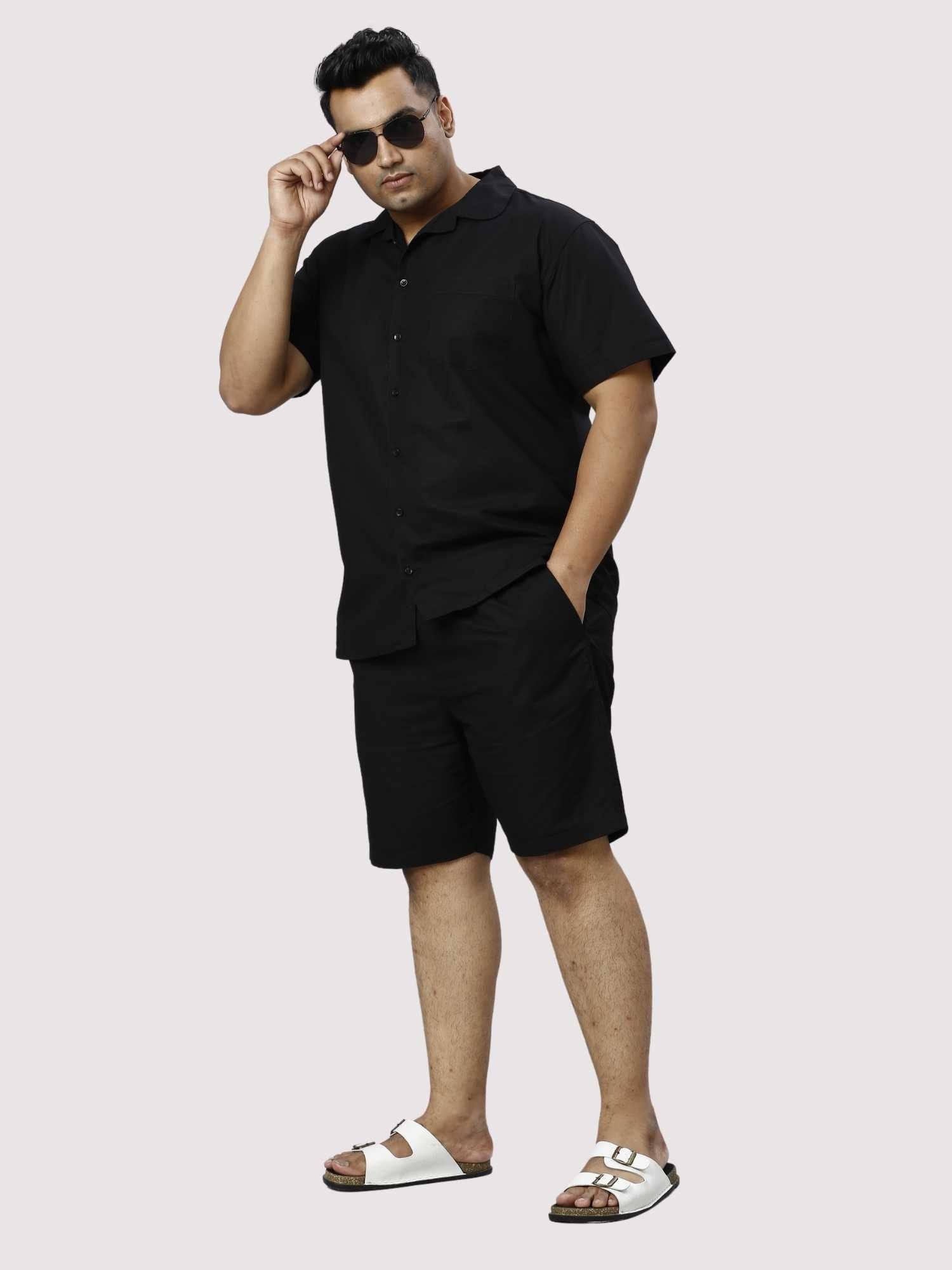 Nero Solid Black Half Co-ords Set Men's Plus Size - Guniaa Fashions