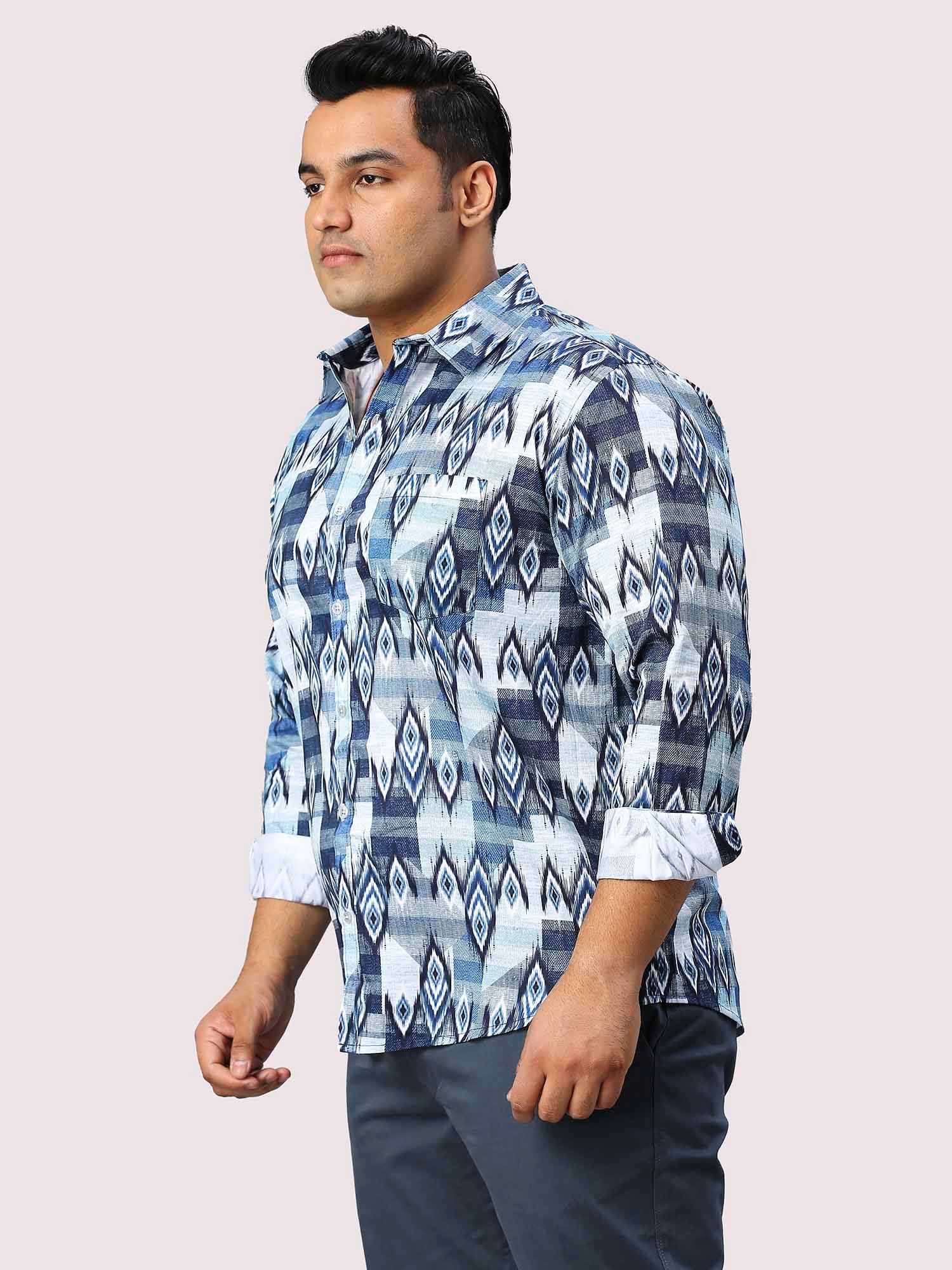 Nile Blue Digital Printed Full Sleeve Shirt Men's Plus Size - Guniaa Fashions