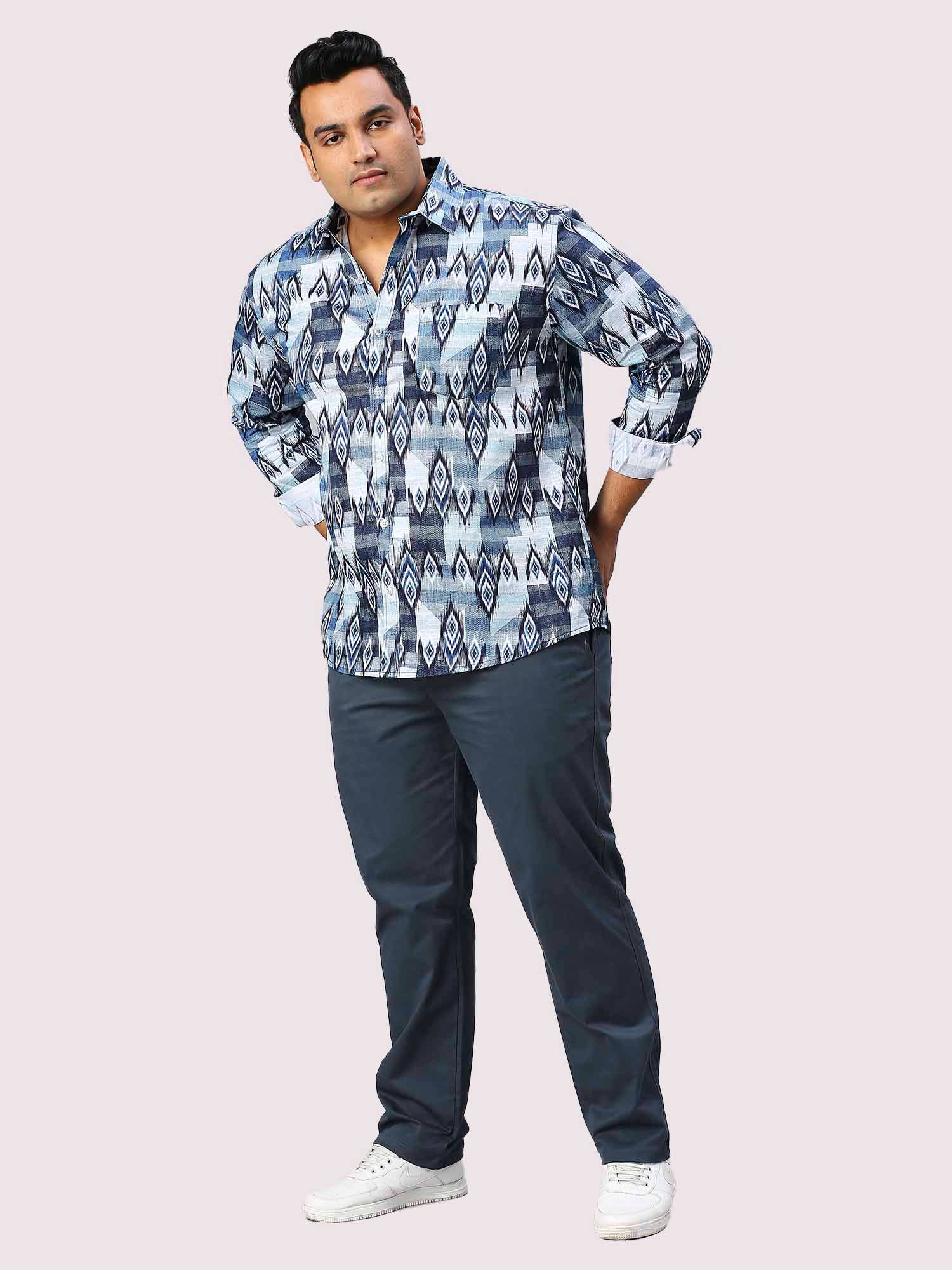 Nile Blue Digital Printed Full Sleeve Shirt Men's Plus Size - Guniaa Fashions