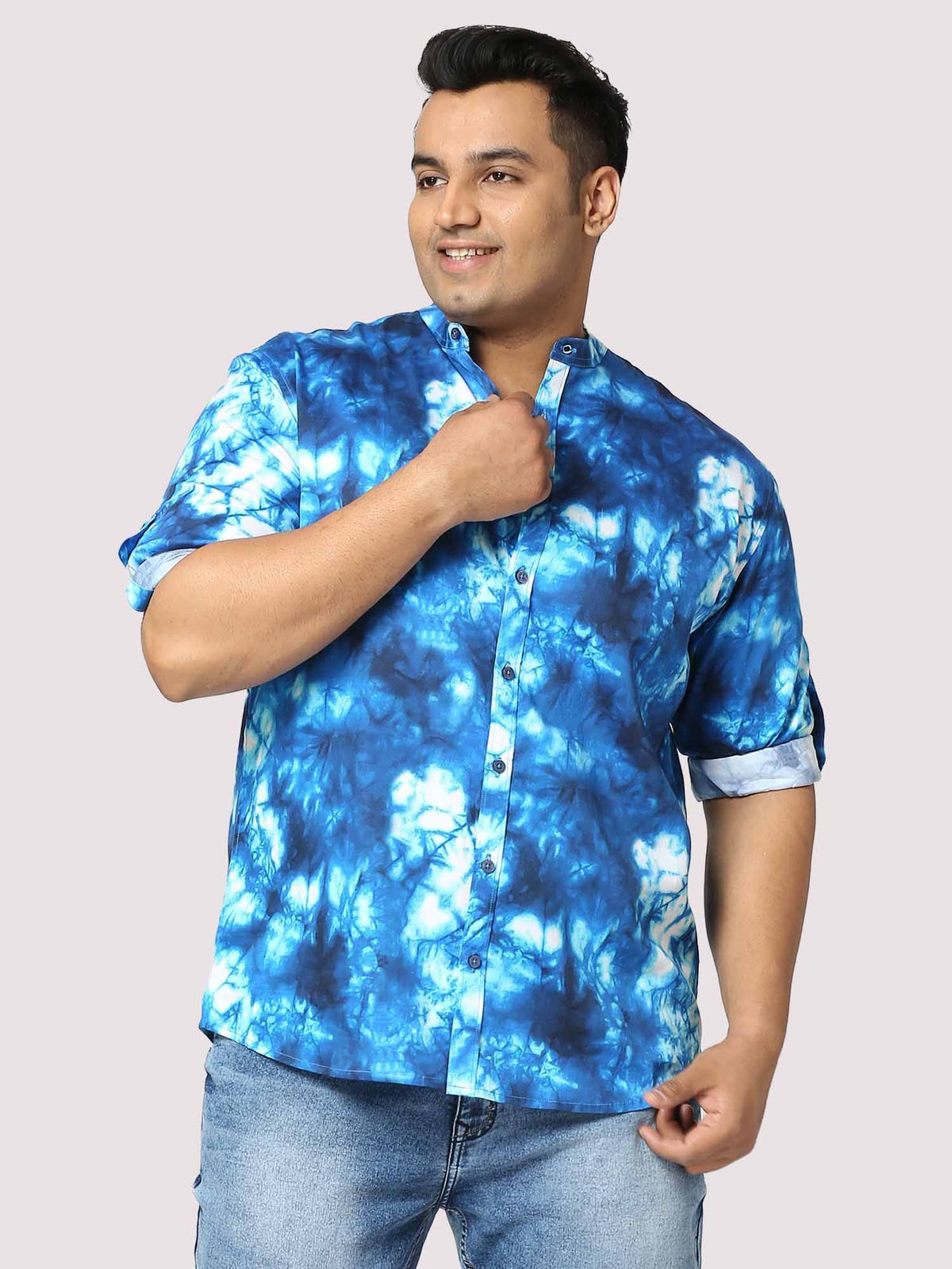 Ocean Digital Printed Chinese Collar Men's Plus Size Full Shirt - Guniaa Fashions