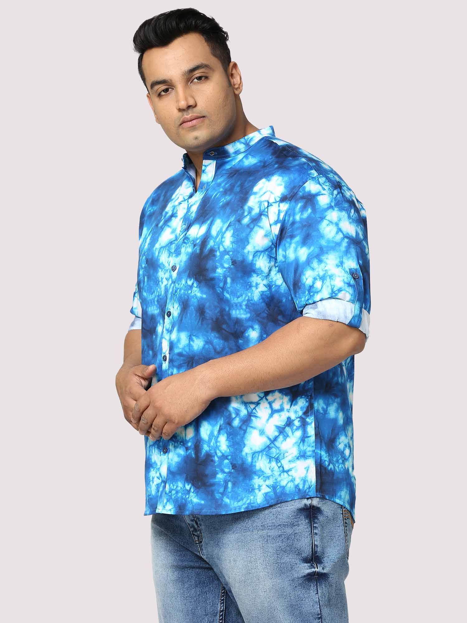 Ocean Digital Printed Chinese Collar Men's Plus Size Full Shirt - Guniaa Fashions