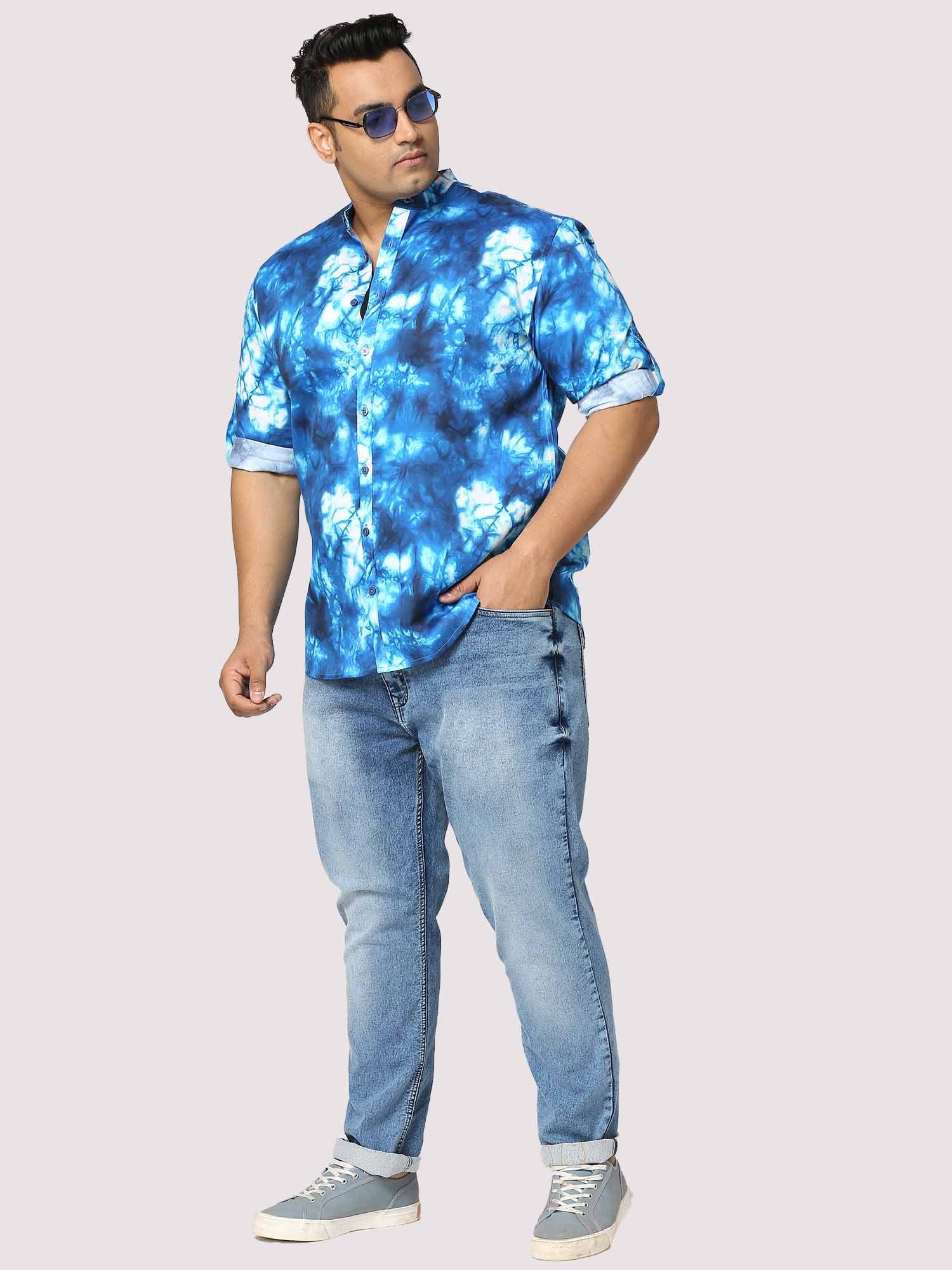 Ocean Digital Printed Chinese Collar Men's Plus Size Full Shirt - Guniaa Fashions