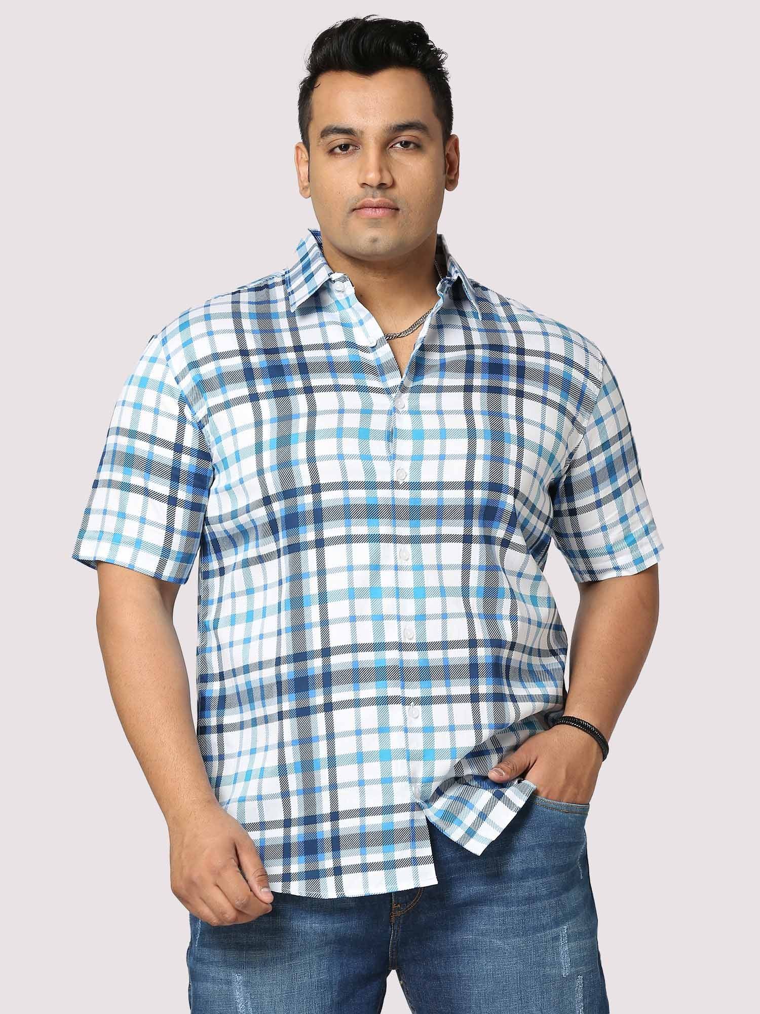 Oceanic Checks Digital Printed Half Shirt Men's Plus Size - Guniaa Fashions