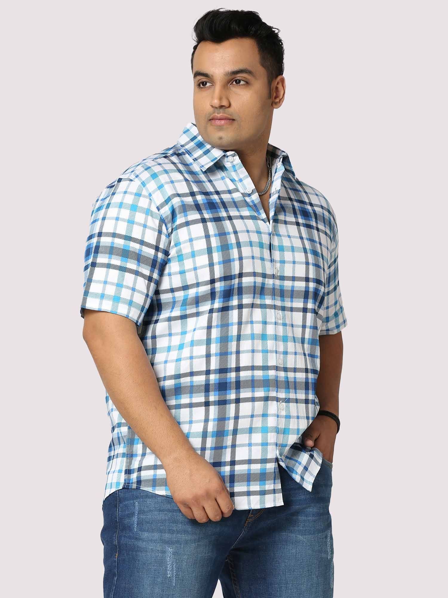 Oceanic Checks Digital Printed Half Shirt Men's Plus Size - Guniaa Fashions