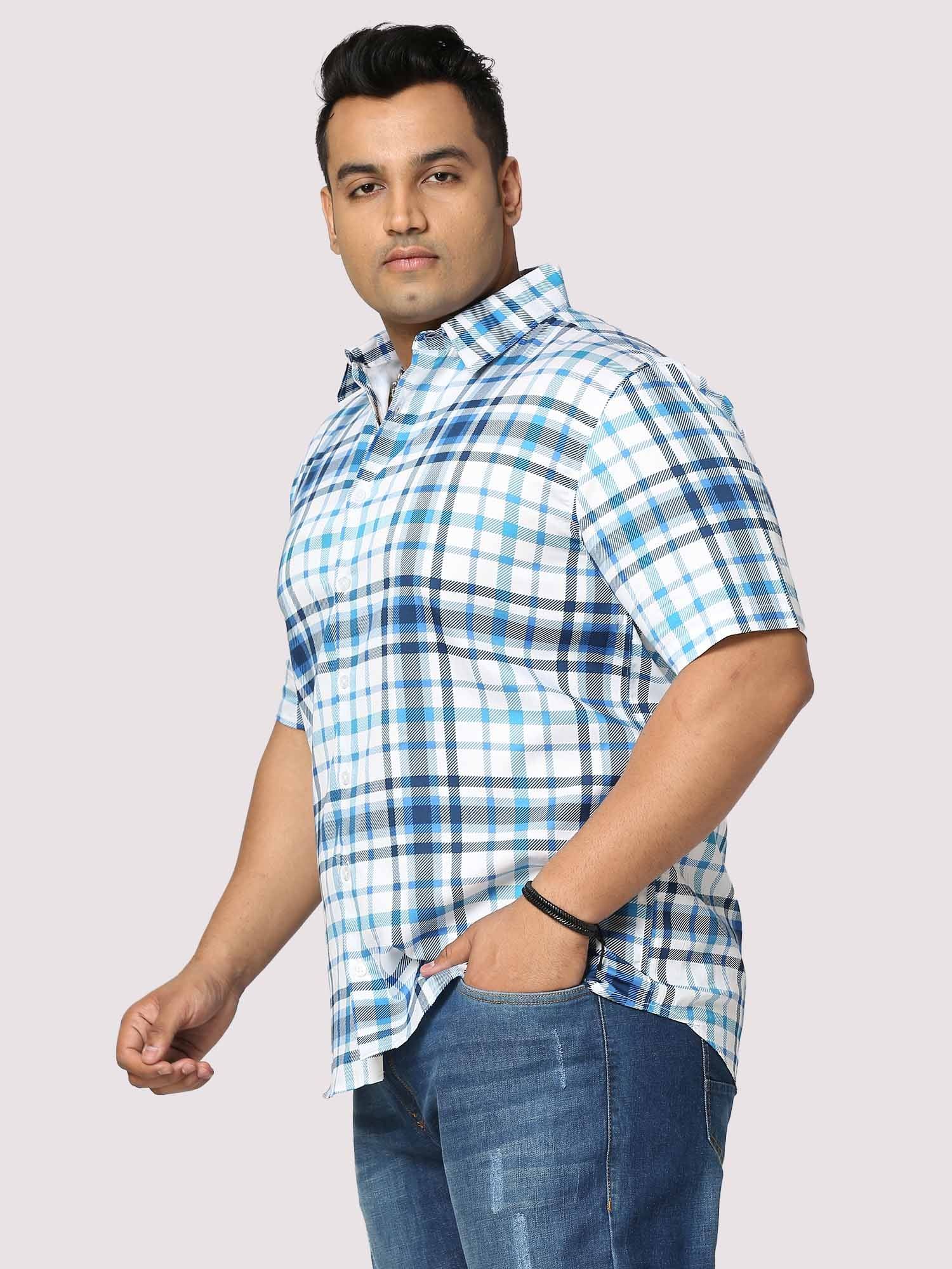 Oceanic Checks Digital Printed Half Shirt Men's Plus Size - Guniaa Fashions