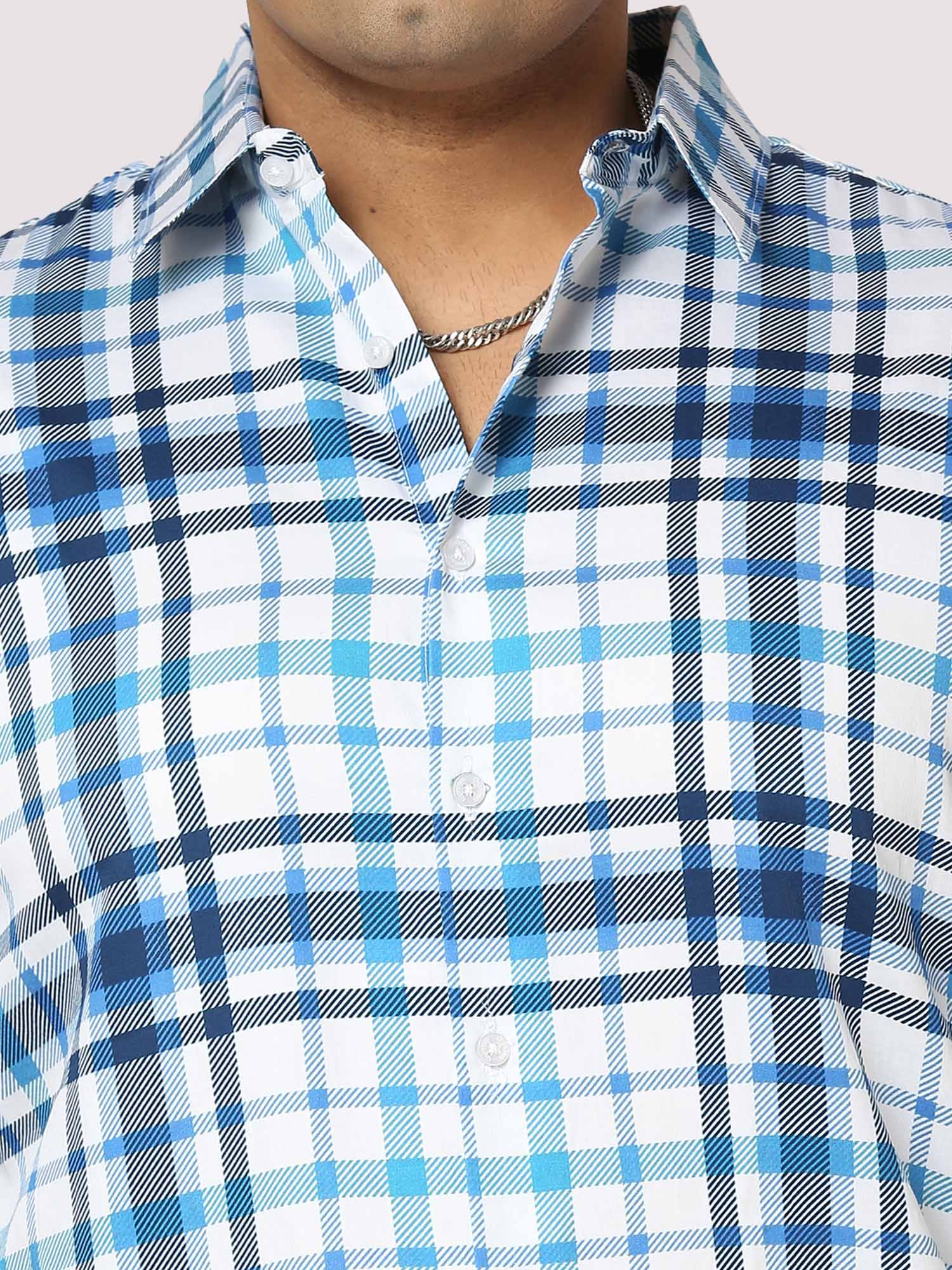 Oceanic Checks Digital Printed Half Shirt Men's Plus Size - Guniaa Fashions