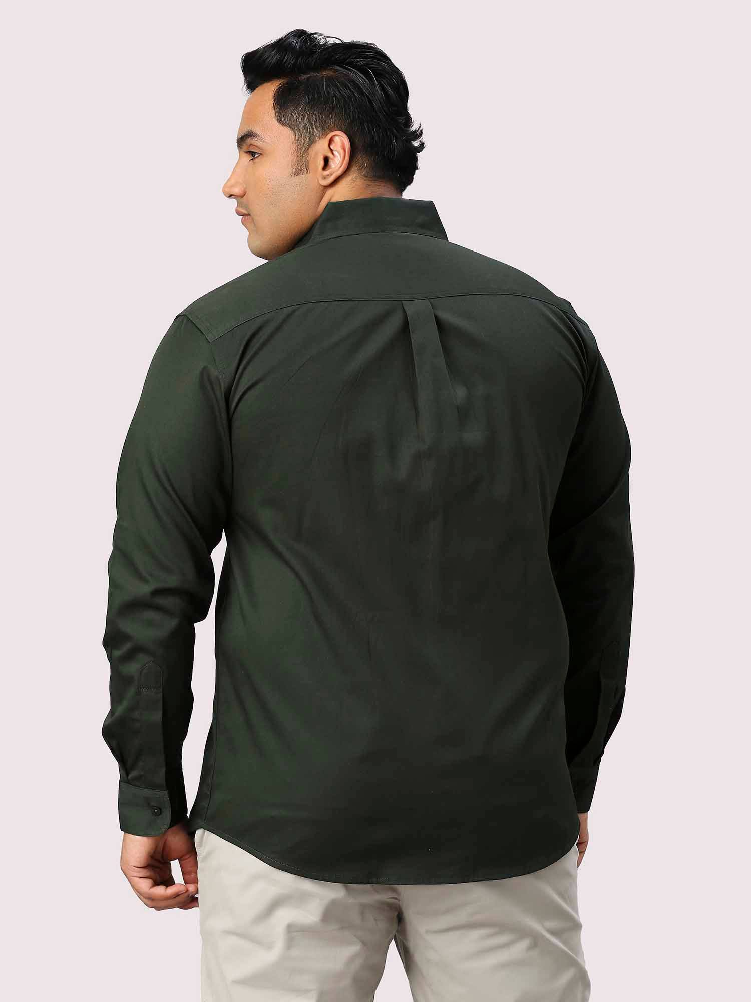 Olive Green Solid Pure Cotton Double Pocket Full Sleeve Shirt Men's Plus Size - Guniaa Fashions