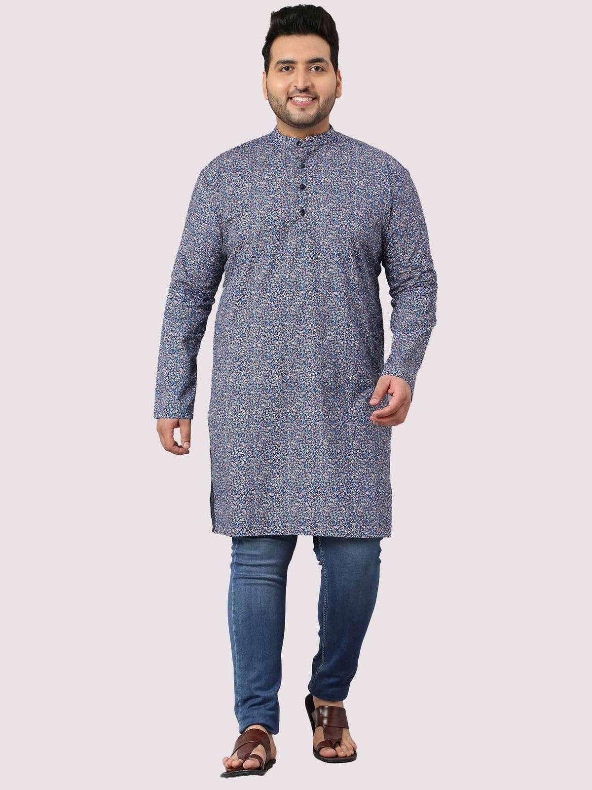 Out Of The Blue Abstraction Print Kurta Men's Plus Size - Guniaa Fashions