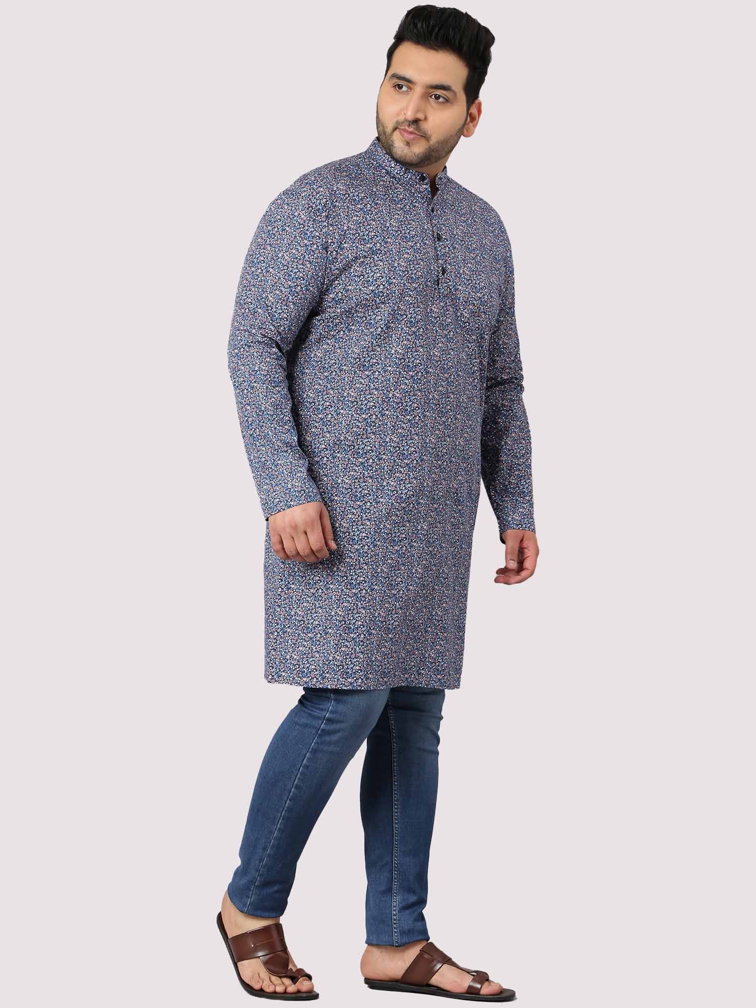 Out Of The Blue Abstraction Print Kurta Men's Plus Size - Guniaa Fashions