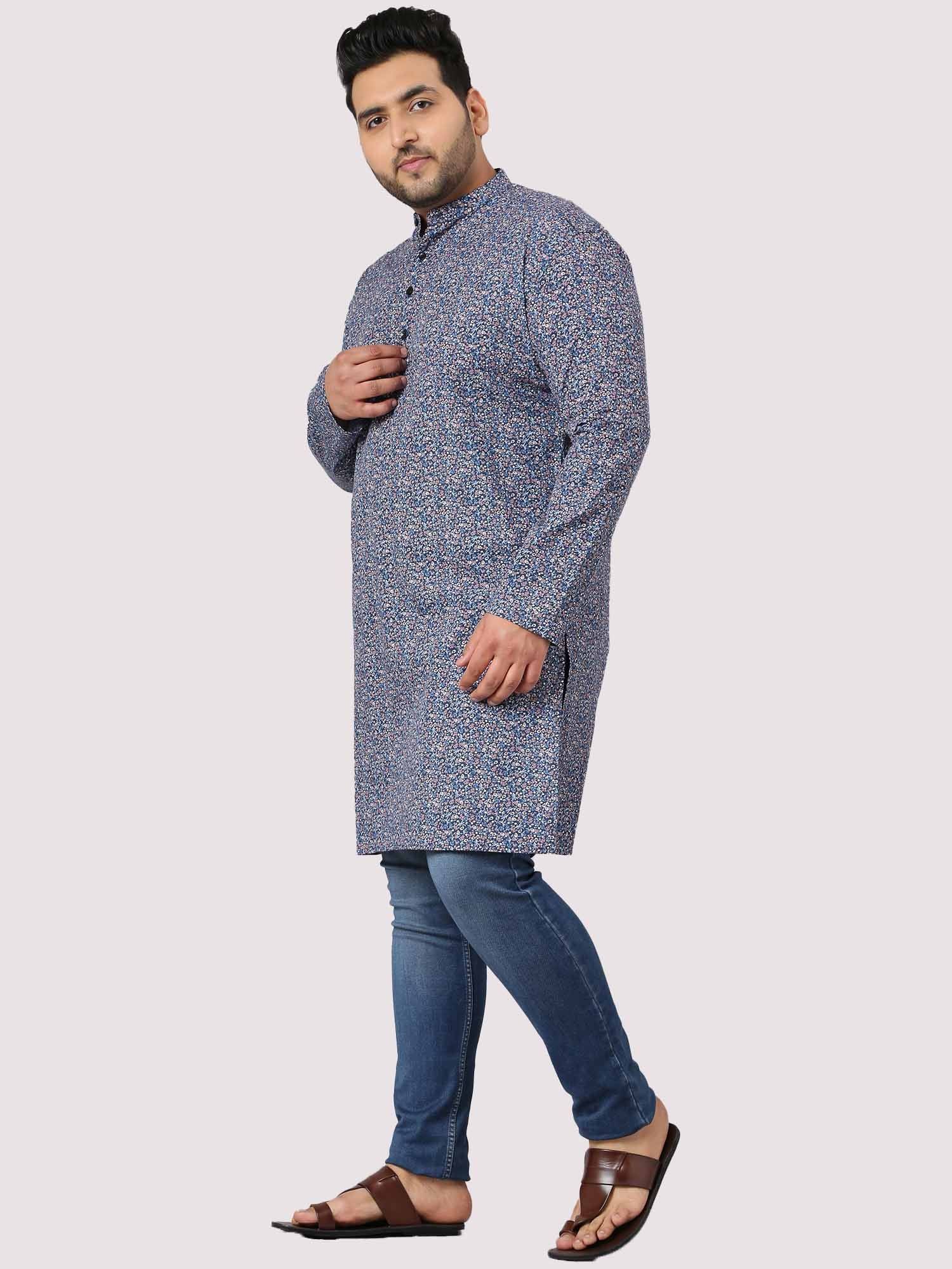 Out Of The Blue Abstraction Print Kurta Men's Plus Size - Guniaa Fashions