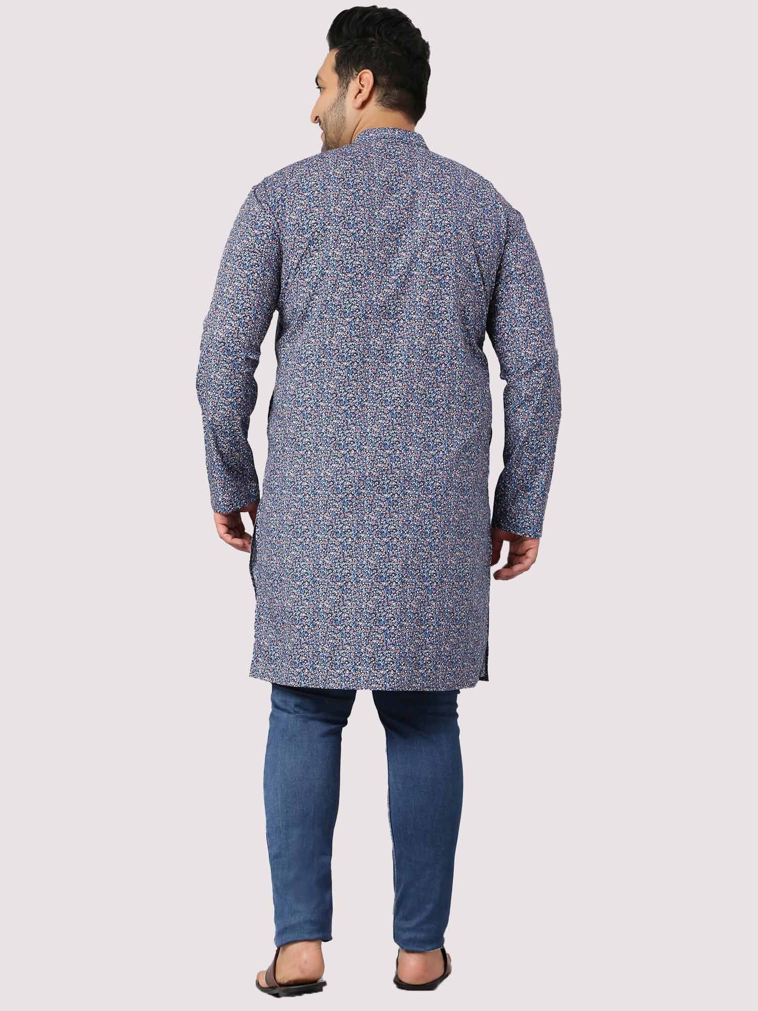 Out Of The Blue Abstraction Print Kurta Men's Plus Size - Guniaa Fashions