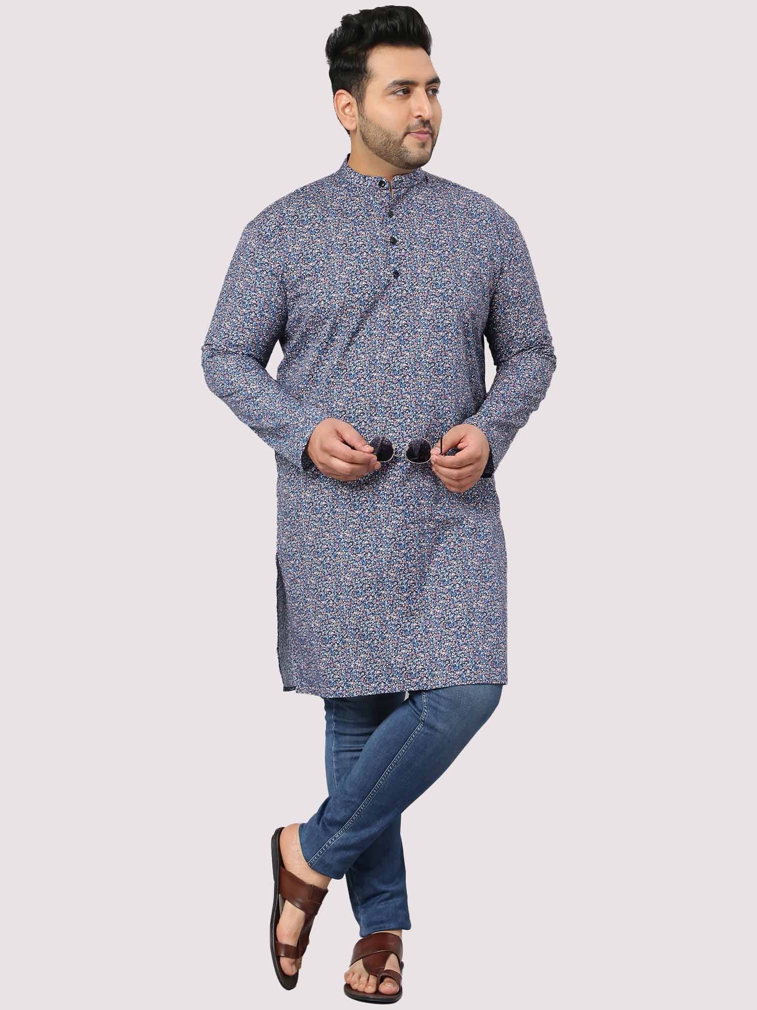 Out Of The Blue Abstraction Print Kurta Men's Plus Size - Guniaa Fashions