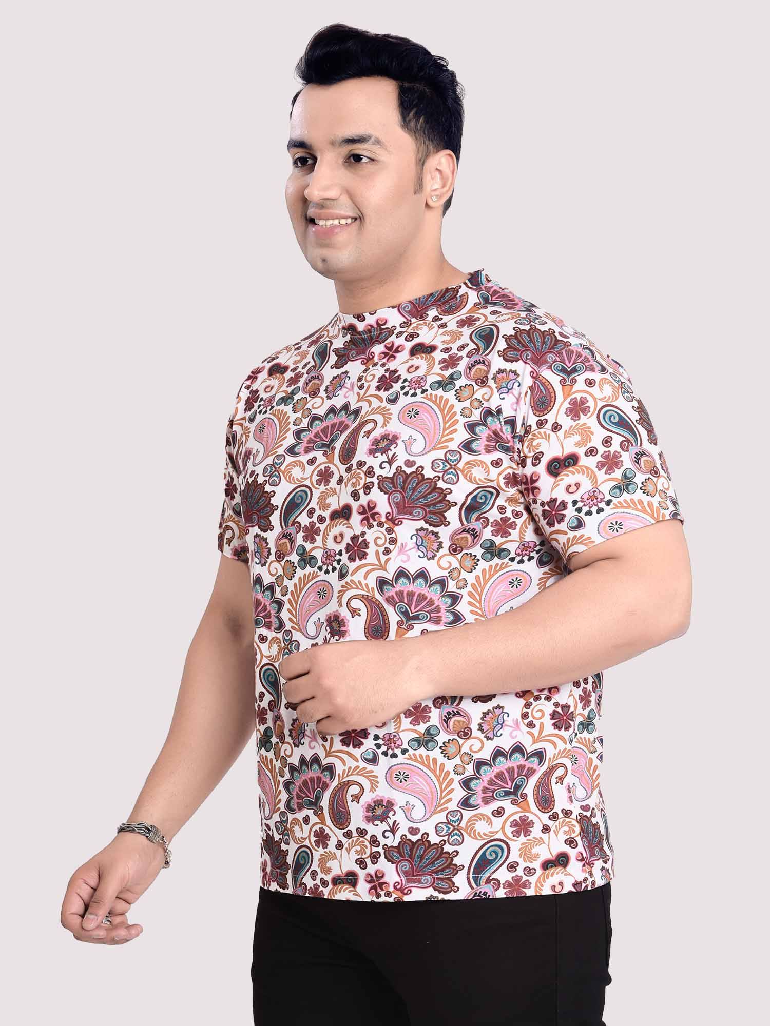 Paisely Digital Printed Round Neck T-Shirt Men's Plus Size - Guniaa Fashions