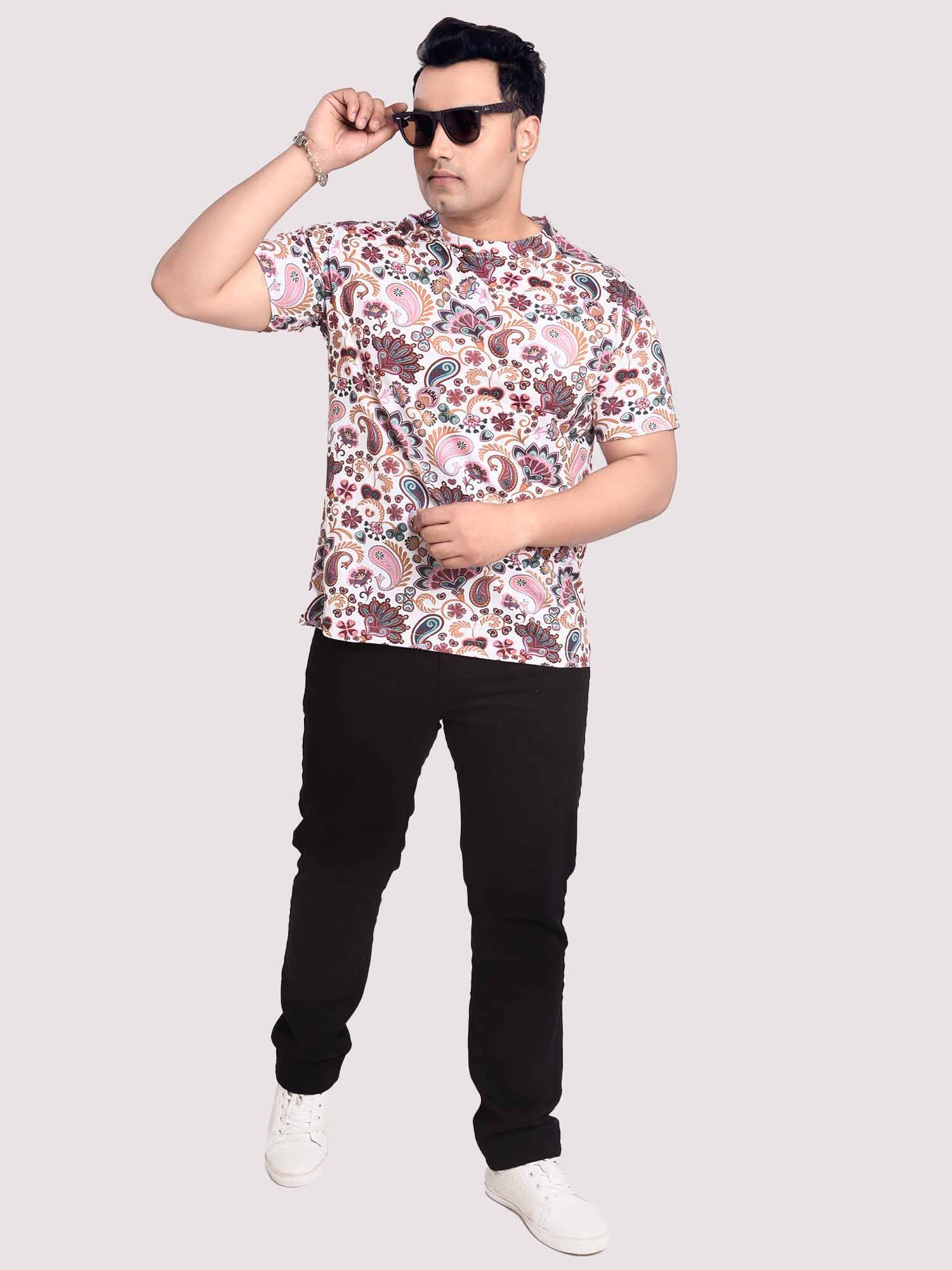 Paisely Digital Printed Round Neck T-Shirt Men's Plus Size - Guniaa Fashions