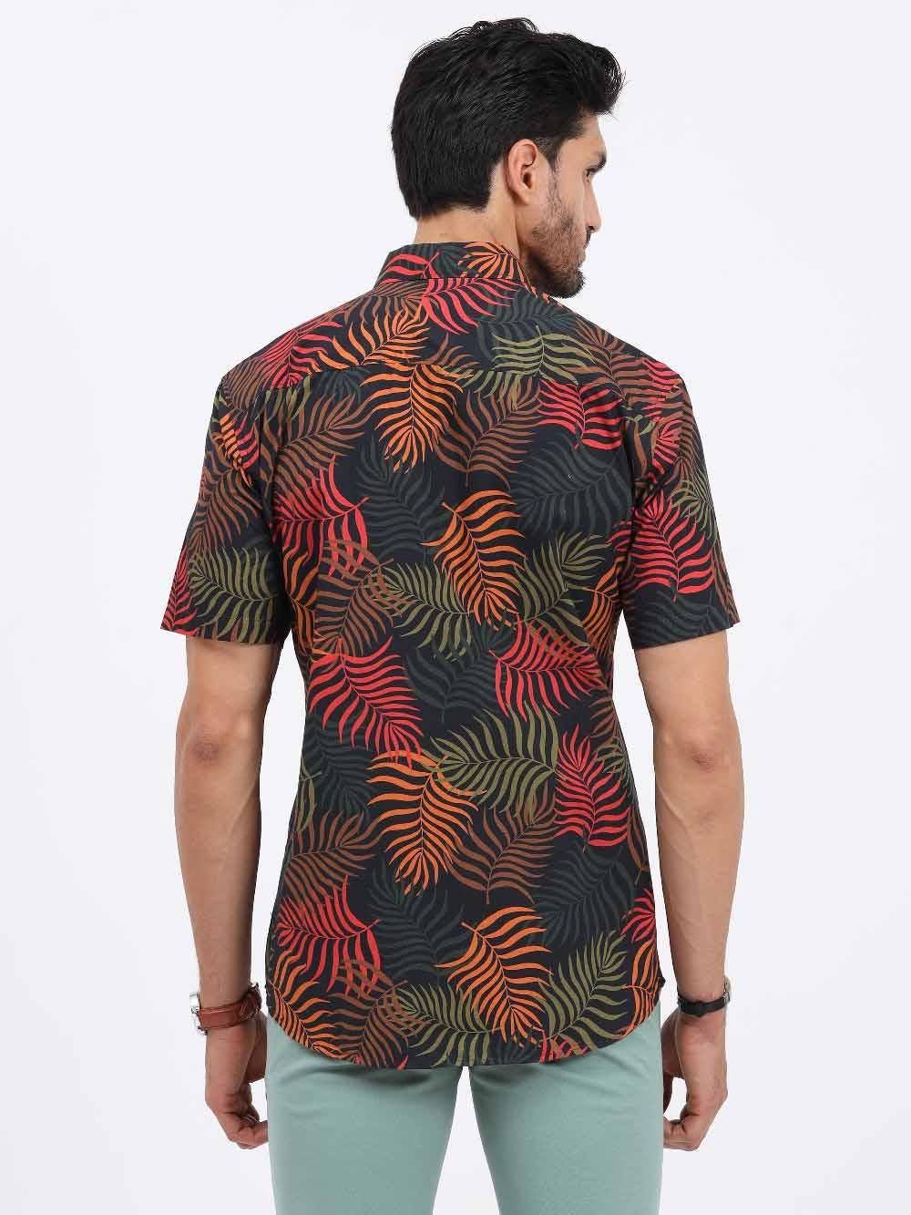 Palm Leaves Printed Cotton Half Sleeve Shirt - Guniaa Fashions