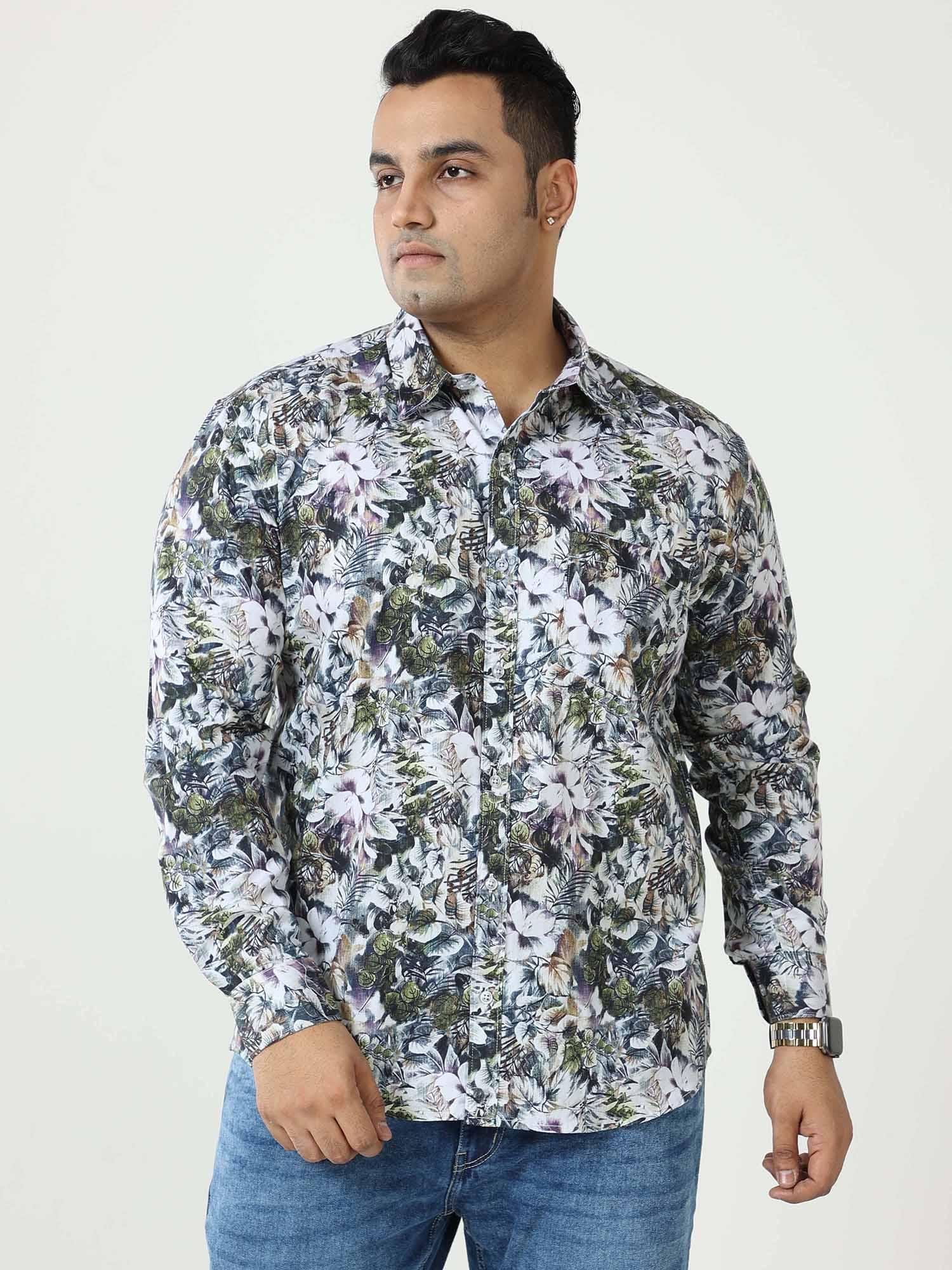 Pastel Floral Digital Printed Full Sleeve Men's Plus Size - Guniaa Fashions