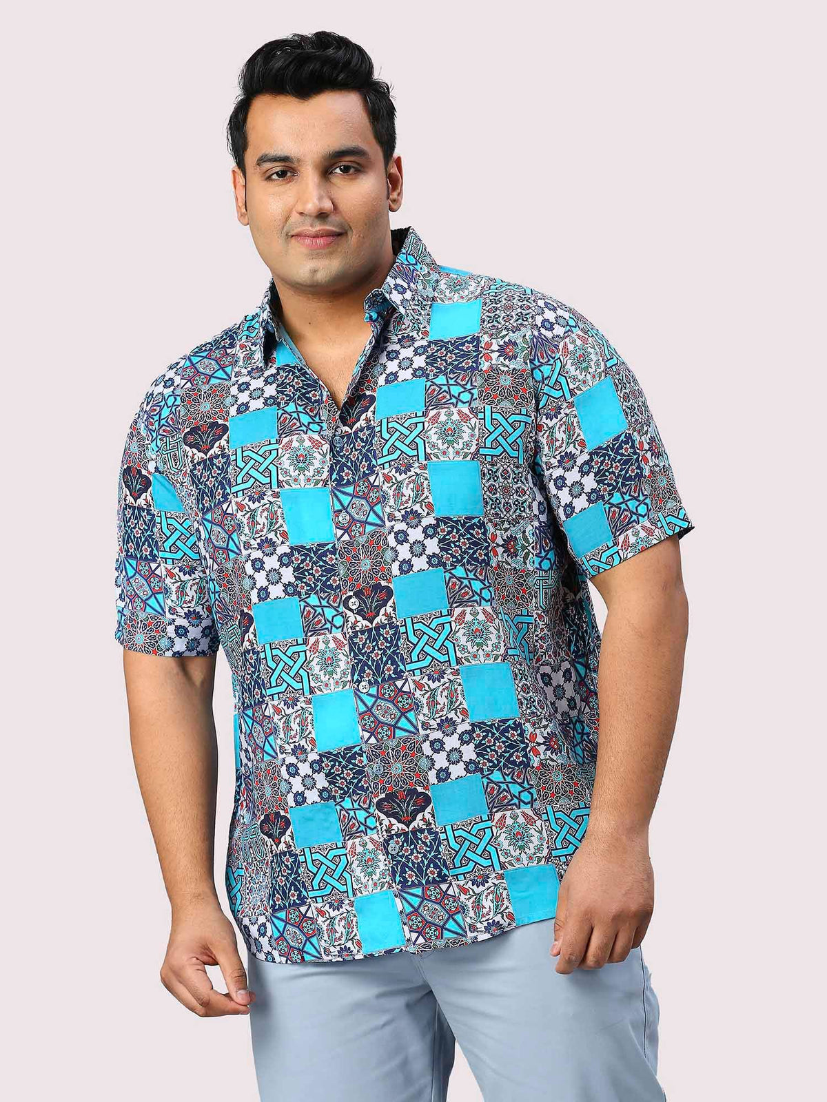 Patches Digital Printed Half Sleeve Men's Plus Size Shirt - Guniaa Fashions