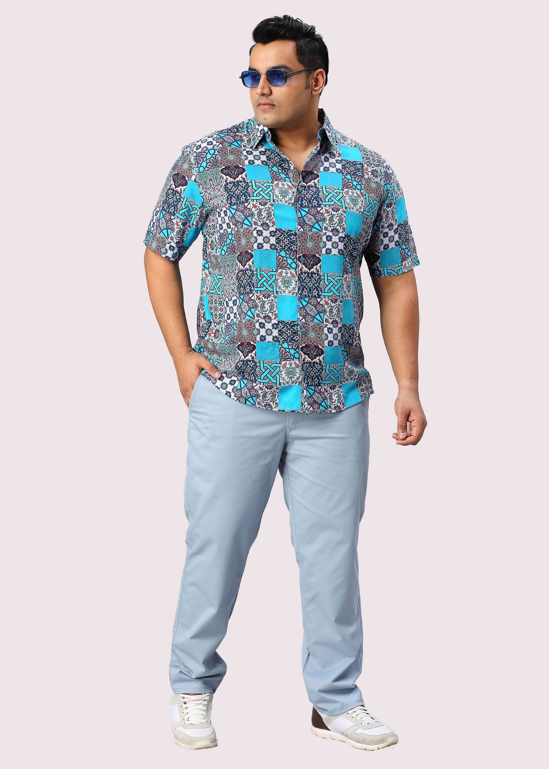 Patches Digital Printed Half Sleeve Men's Plus Size Shirt - Guniaa Fashions