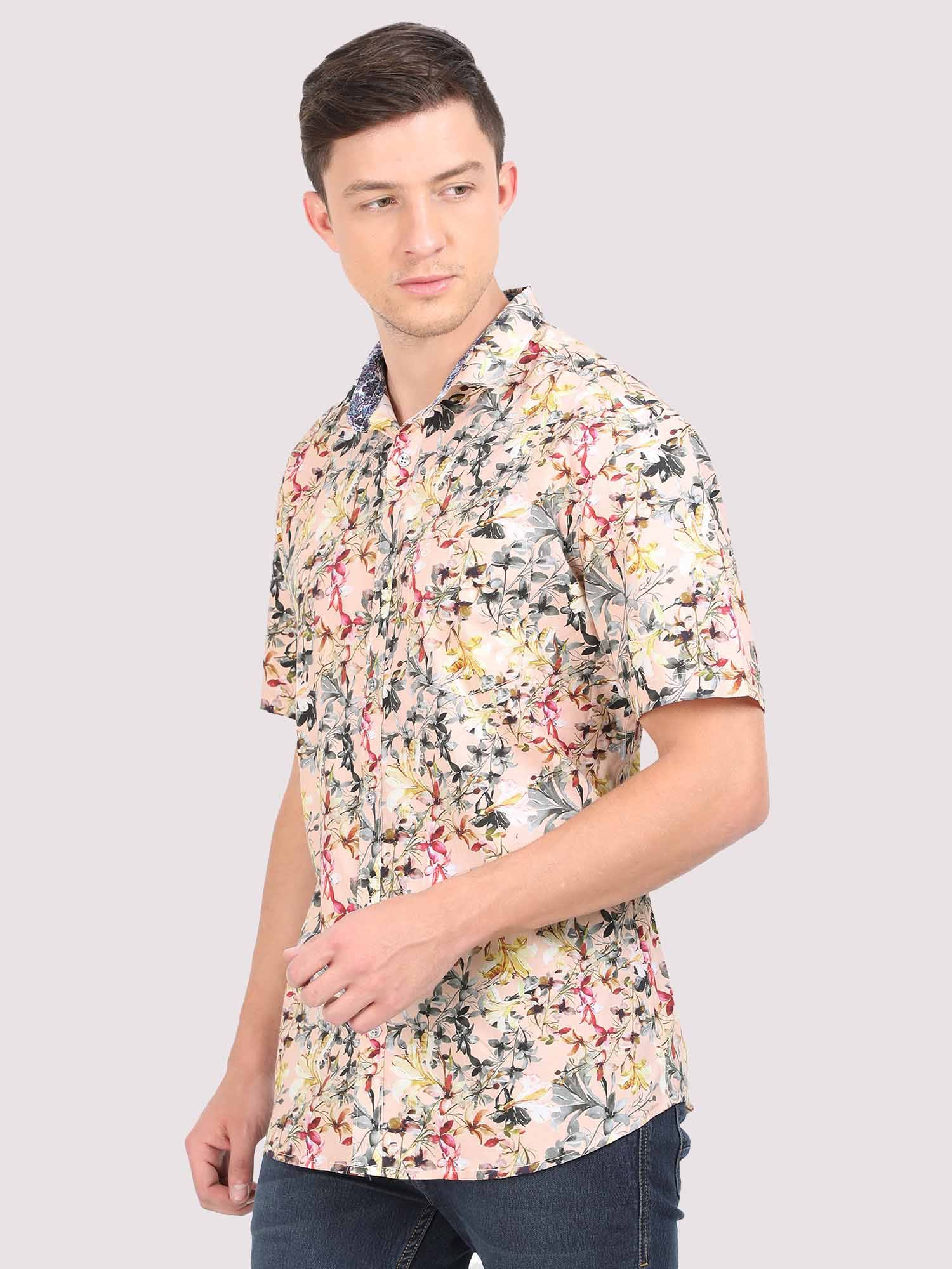 Peachy Floral Digital Printed Half Shirt - Guniaa Fashions