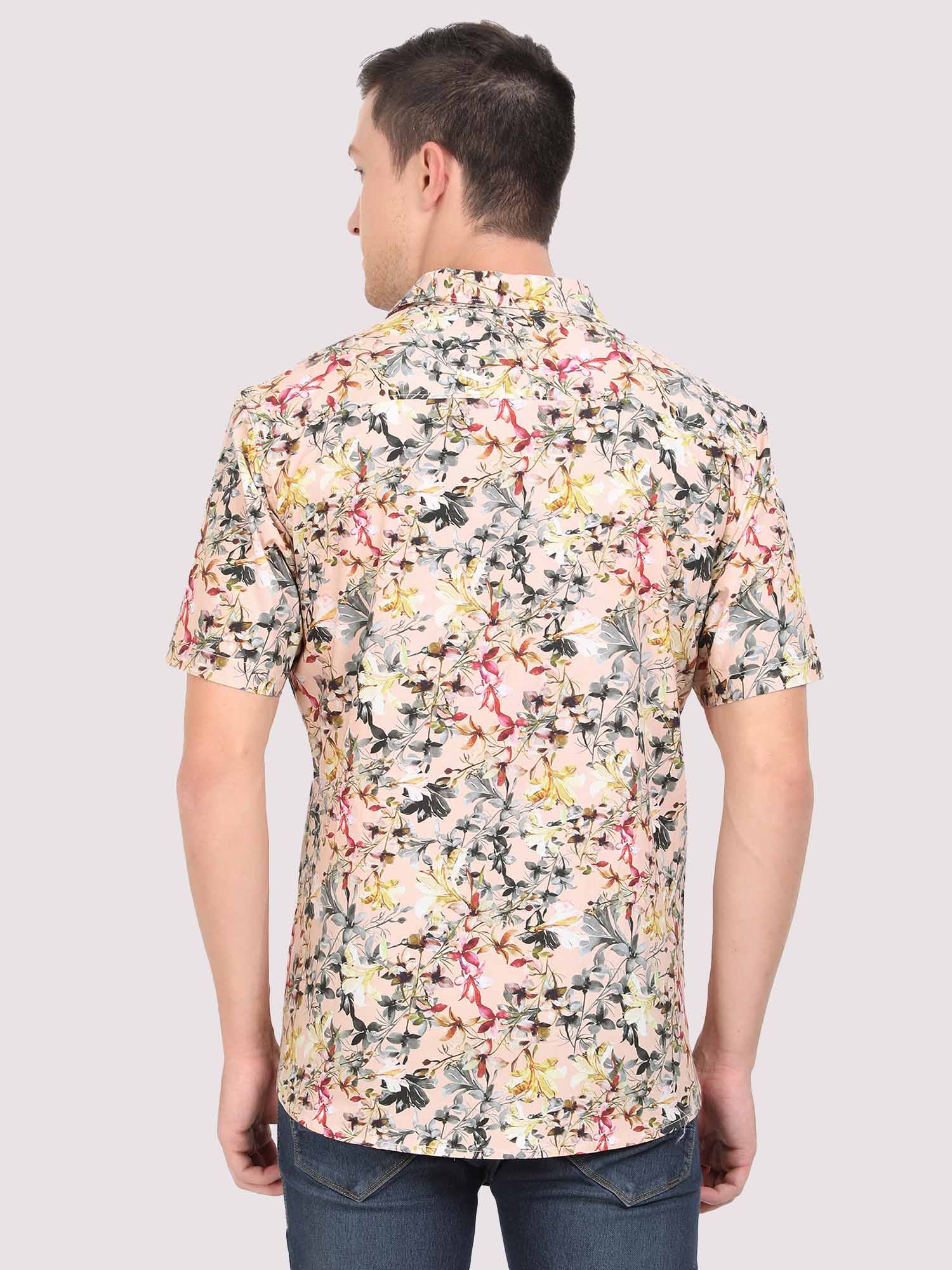 Peachy Floral Digital Printed Half Shirt - Guniaa Fashions