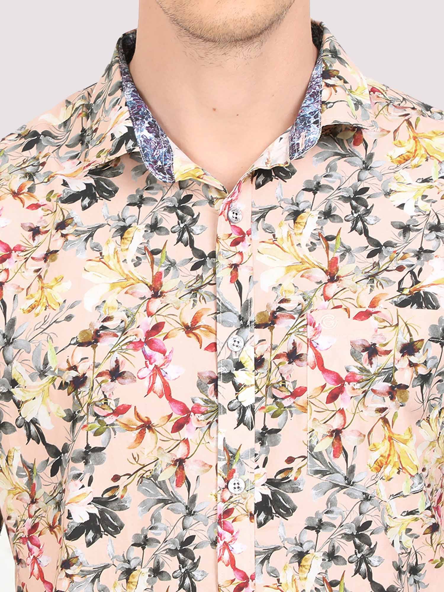 Peachy Floral Digital Printed Half Shirt - Guniaa Fashions