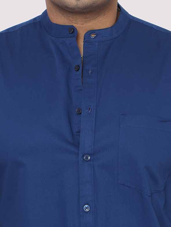 Peacock Blue Mandarin Collar Men's Plus Size Cotton Full Shirt - Guniaa Fashions