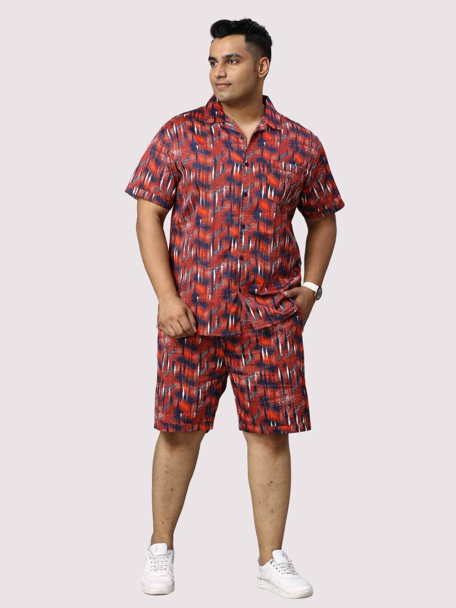 Persian Red Digital Printed Half Co-Ords Men's Plus Size - Guniaa Fashions