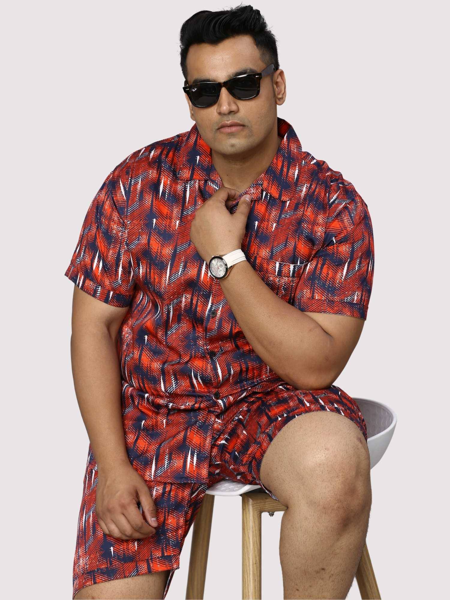 Persian Red Digital Printed Half Co-Ords Men's Plus Size - Guniaa Fashions