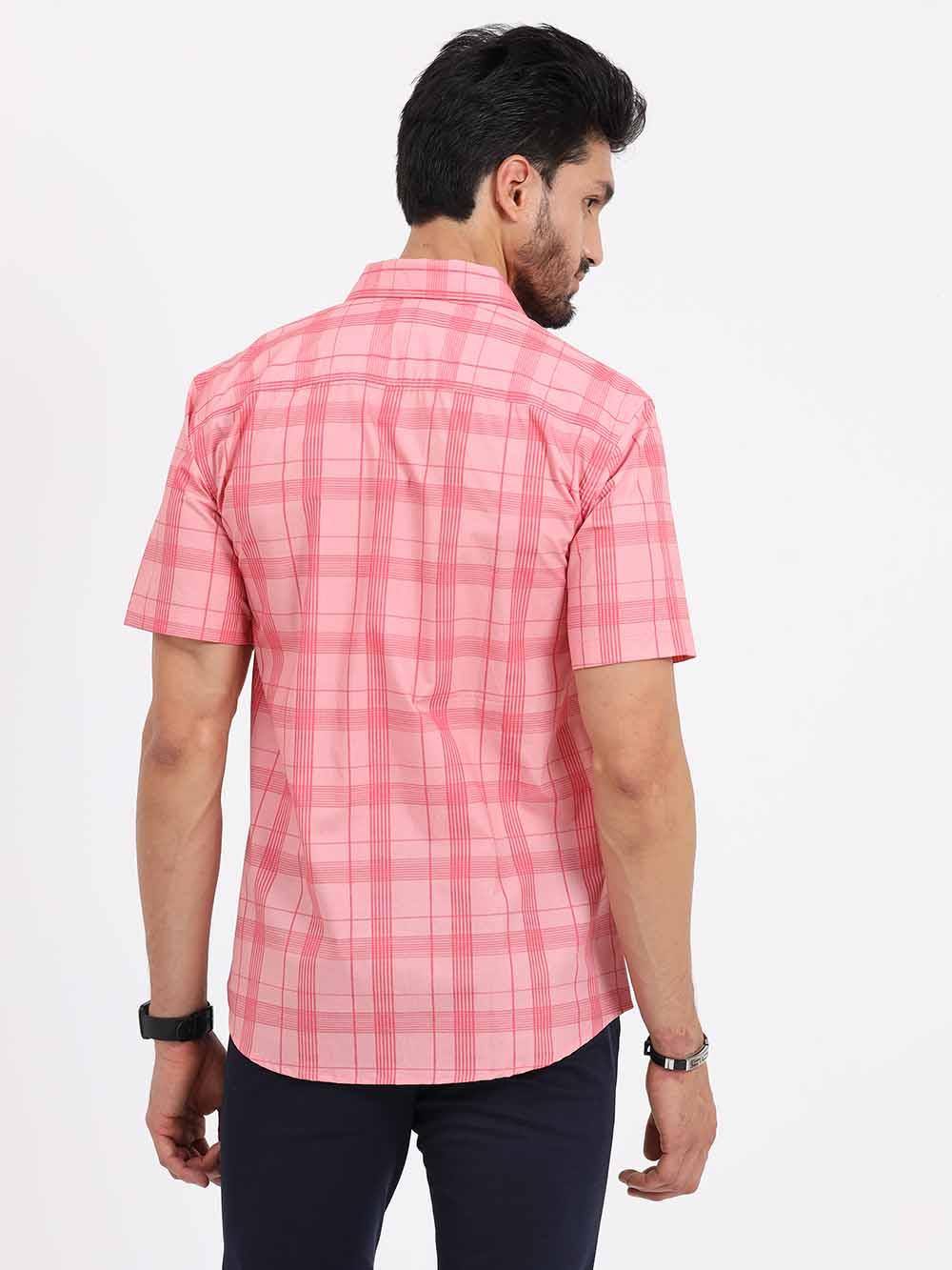 Pink Stripe Checks Half Sleeve Shirt - Guniaa Fashions