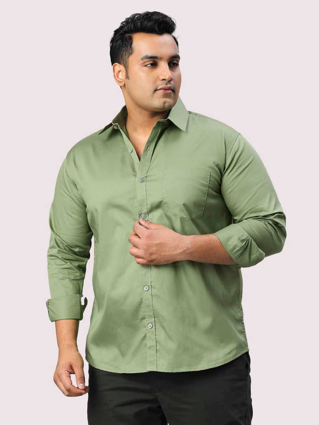 Pista Green Pure Cotton Shirt Men's Plus Size - Guniaa Fashions