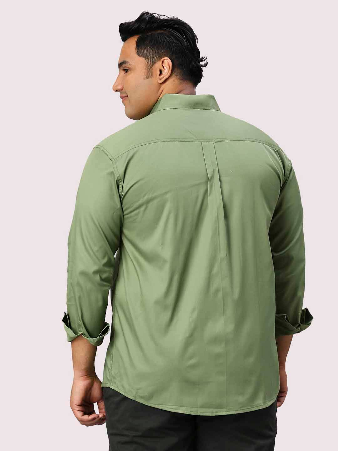 Pista Green Solid Pure Cotton Double Pocket Full Sleeve Shirt Men's Plus Size - Guniaa Fashions