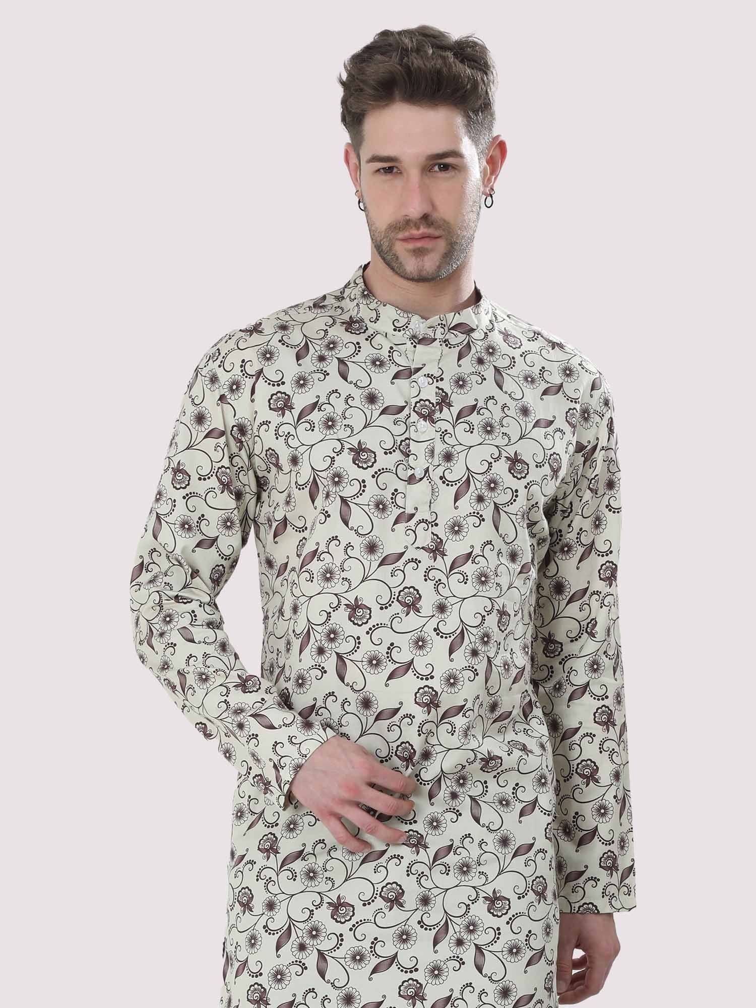 Plant Printed Kurta Men's Plus Size - Guniaa Fashions