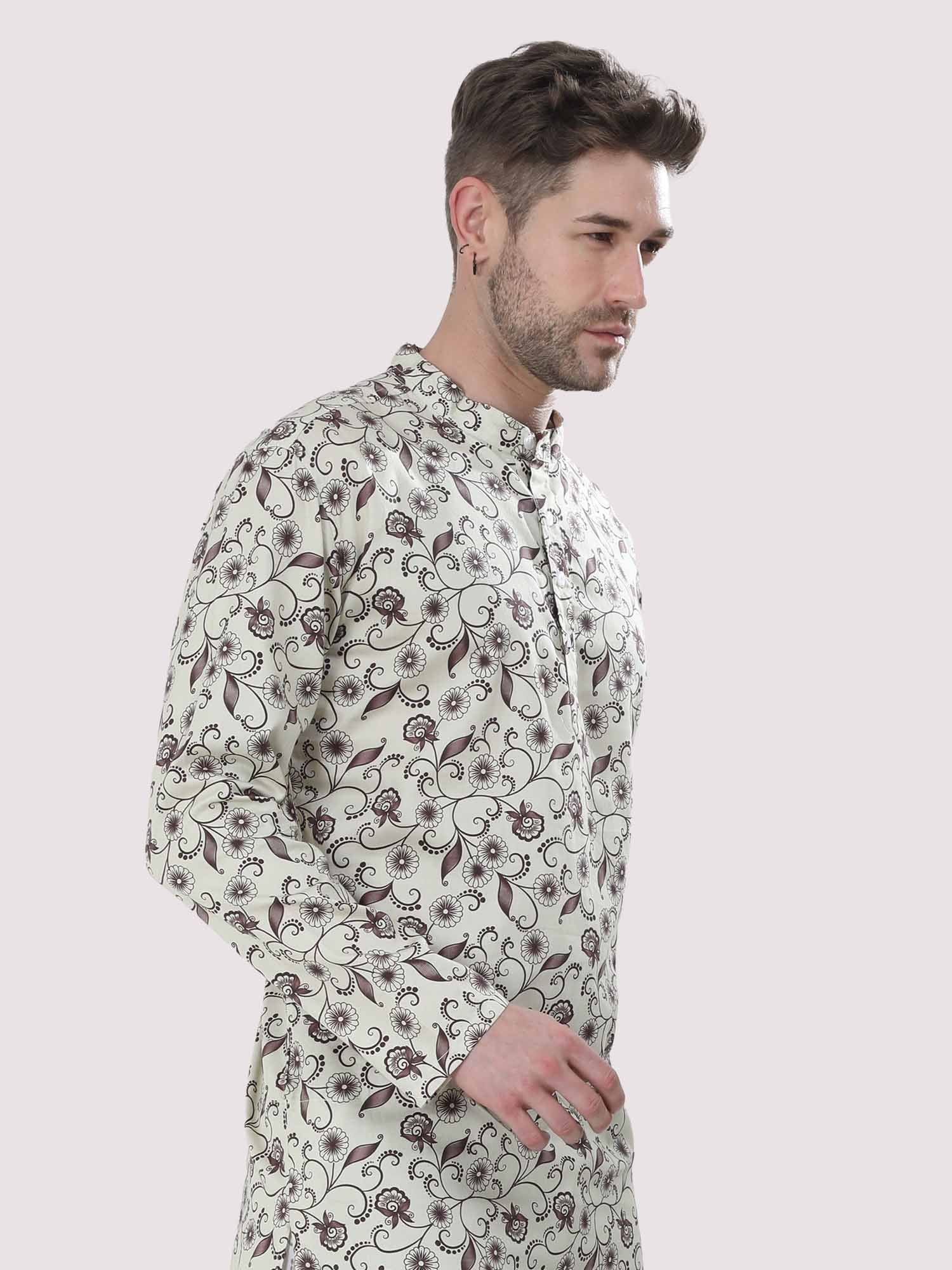 Plant Printed Kurta Men's Plus Size - Guniaa Fashions