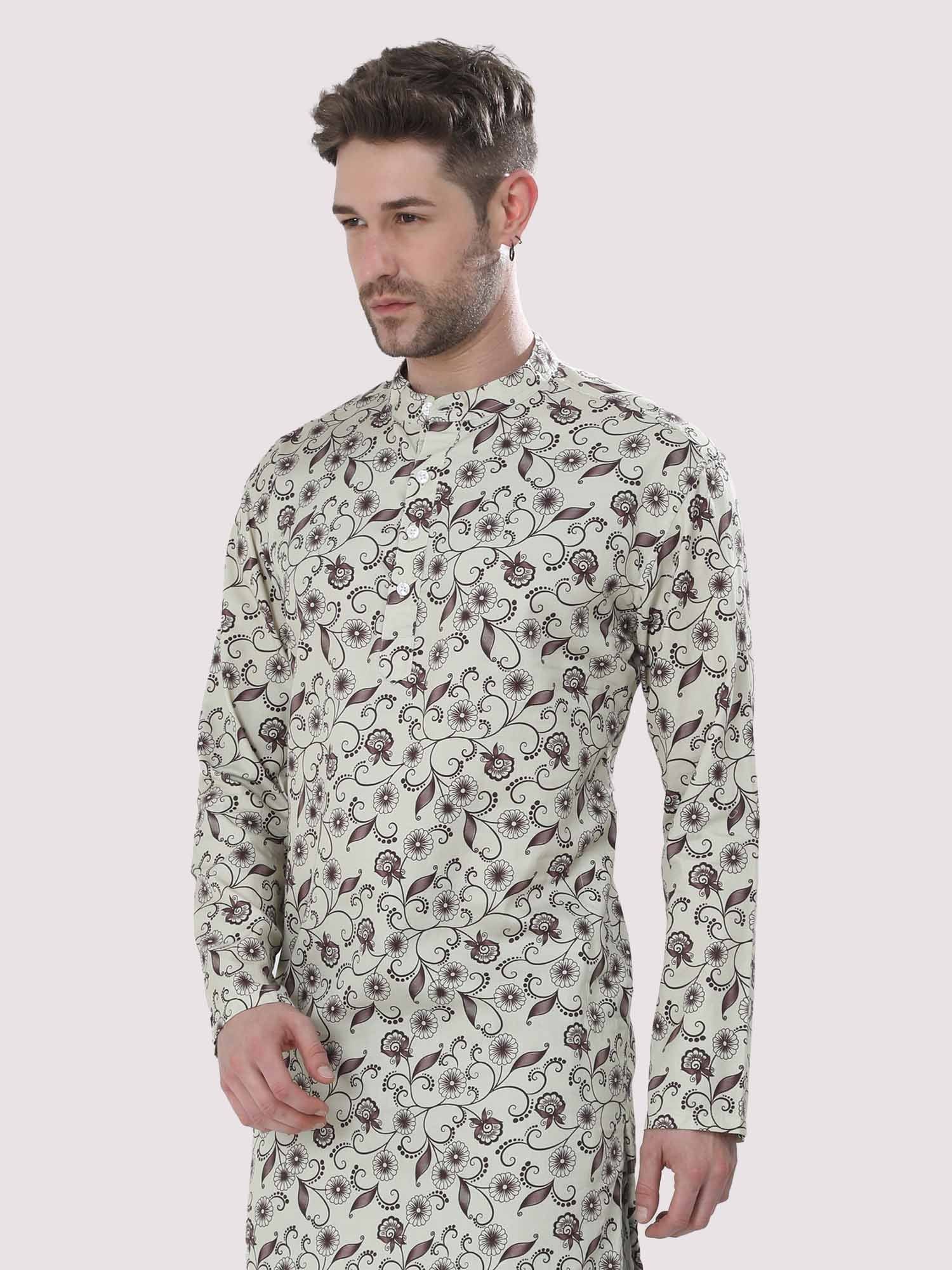 Plant Printed Kurta Men's Plus Size - Guniaa Fashions