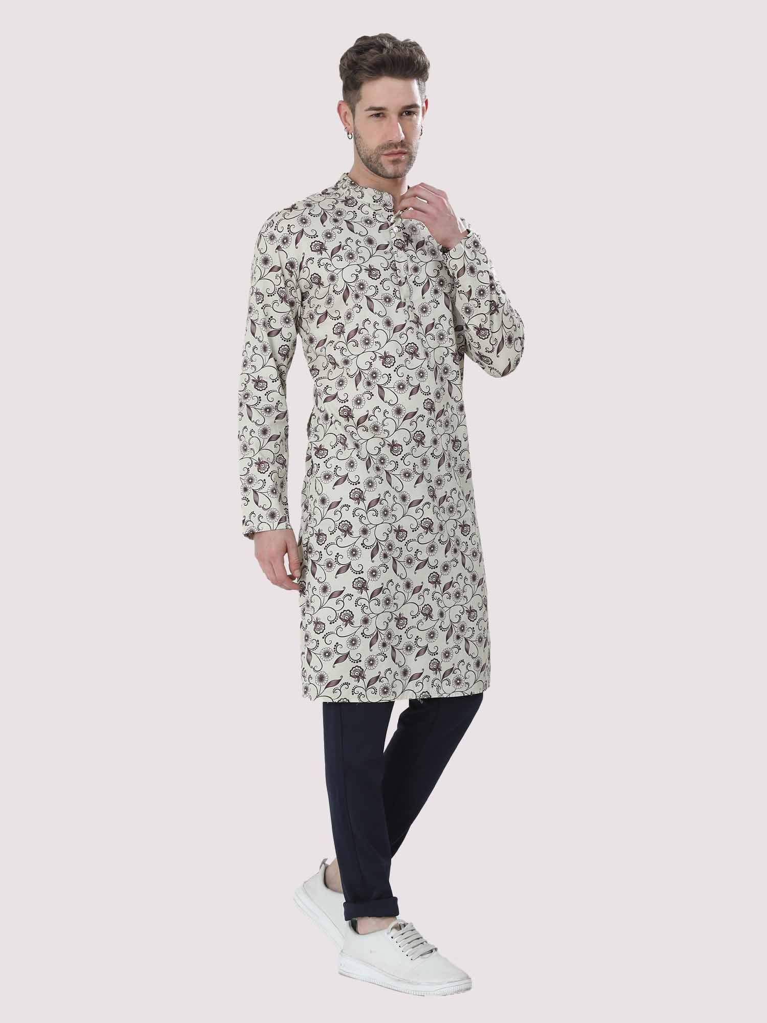 Plant Printed Kurta Men's Plus Size - Guniaa Fashions