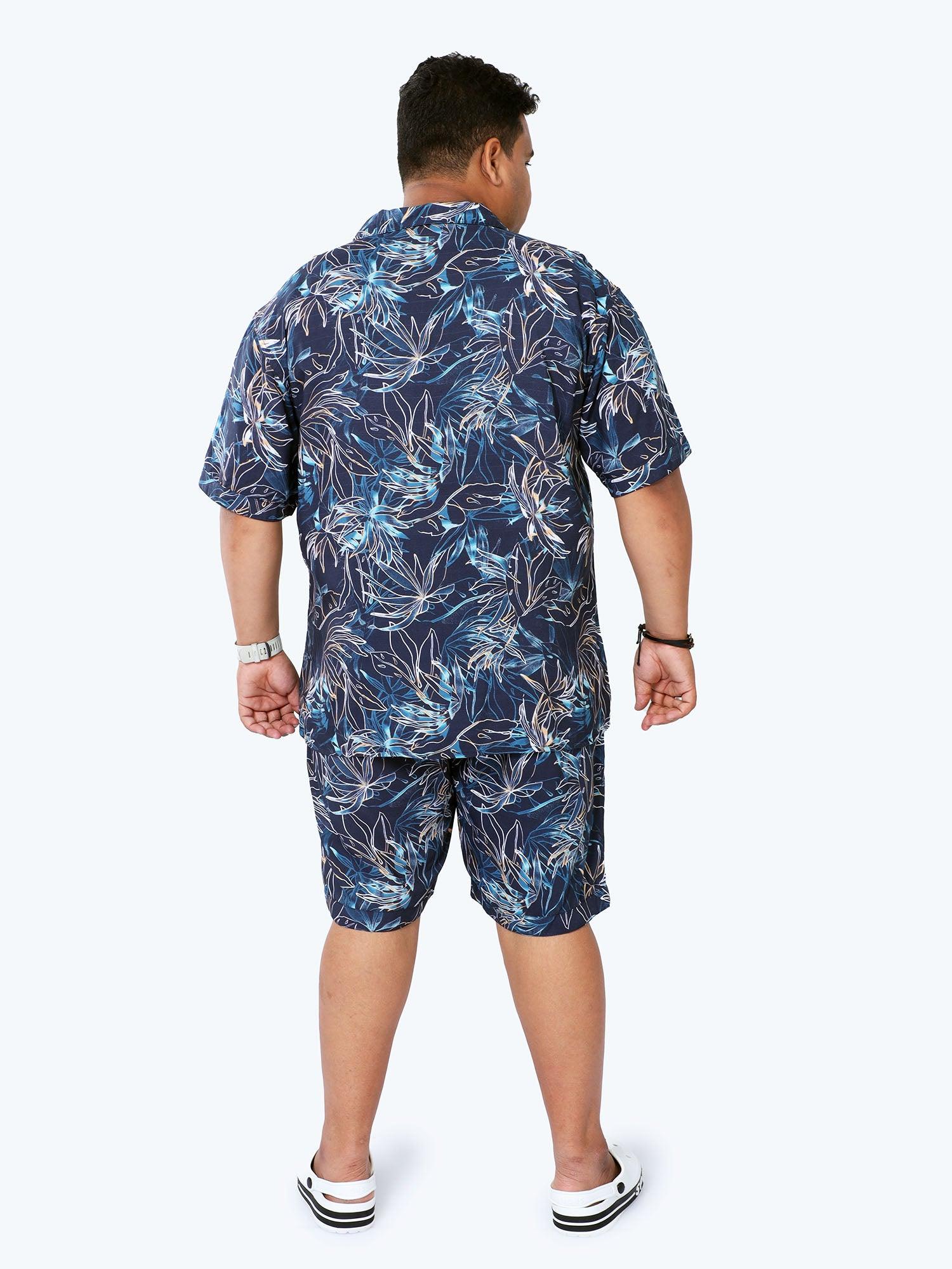 Plus Size Men Botanical Line Half Sleeve Co-Ords - Guniaa Fashions