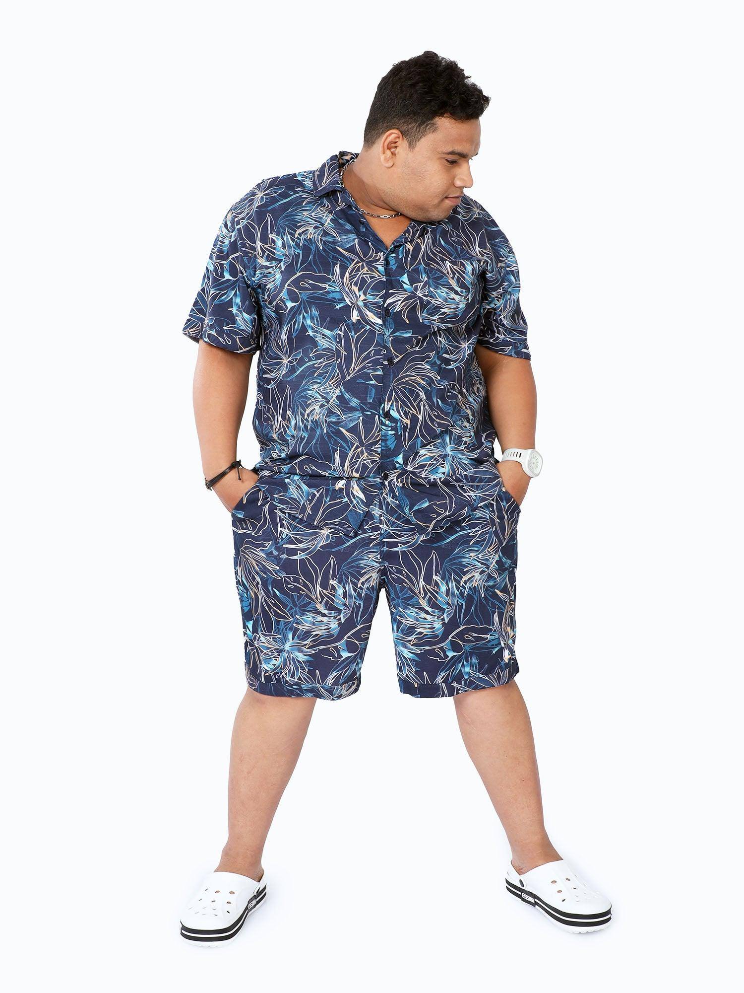 Plus Size Men Botanical Line Half Sleeve Co-Ords - Guniaa Fashions