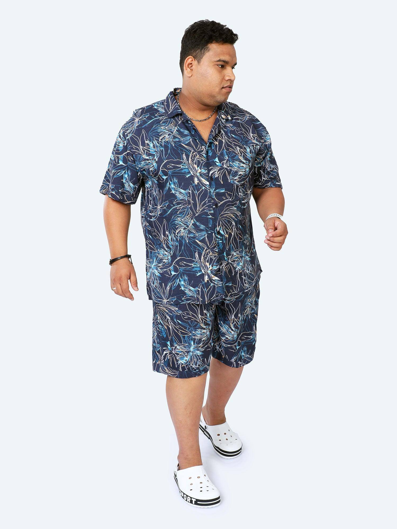 Plus Size Men Botanical Line Half Sleeve Co-Ords - Guniaa Fashions