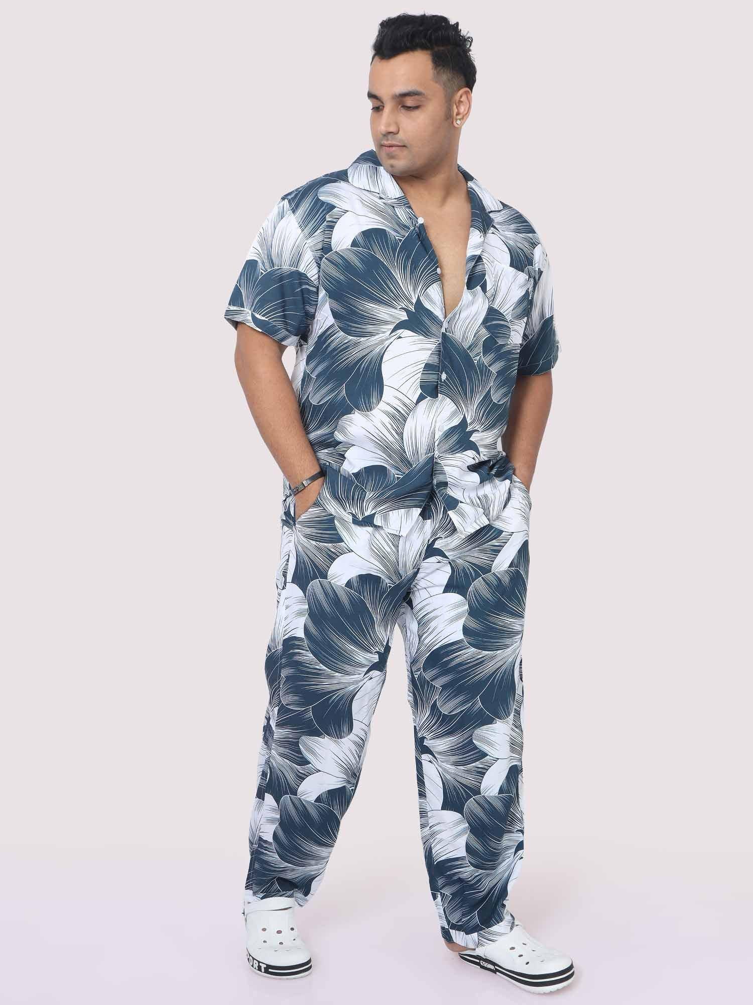 Plus Size Men Grey Big Flower Digital Printed Full Co-Ords - Guniaa Fashions