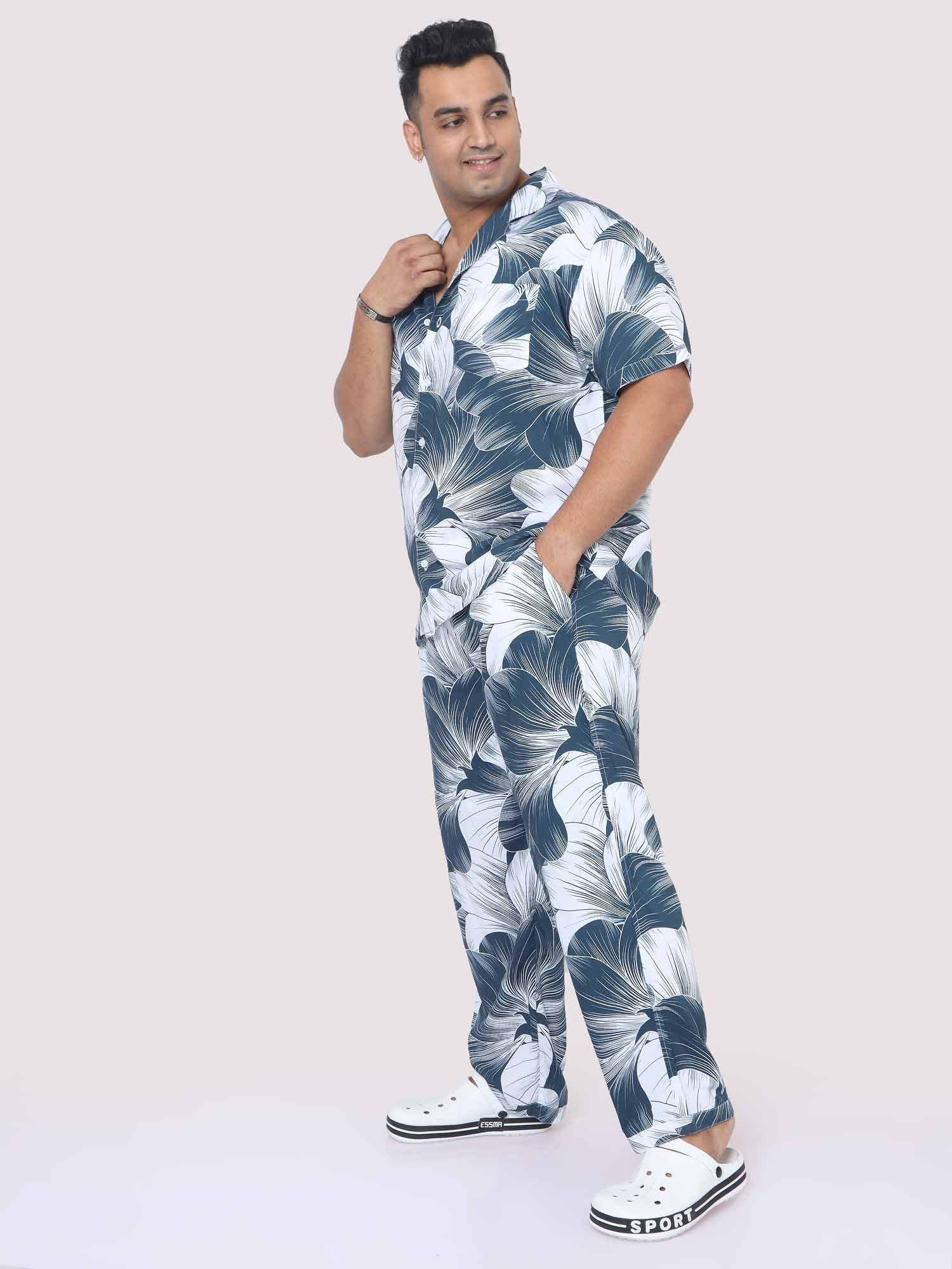 Plus Size Men Grey Big Flower Digital Printed Full Co-Ords - Guniaa Fashions