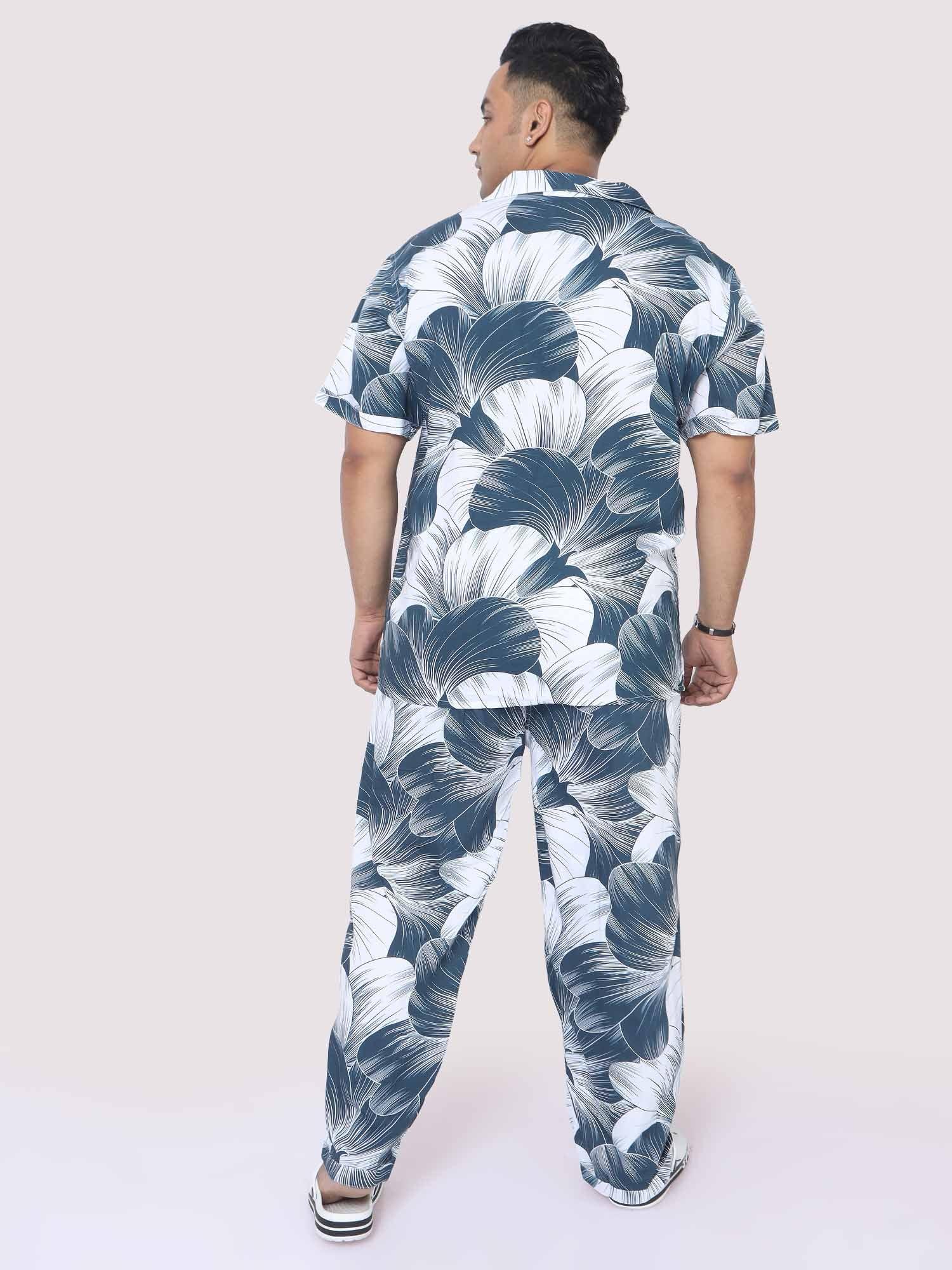 Plus Size Men Grey Big Flower Digital Printed Full Co-Ords - Guniaa Fashions