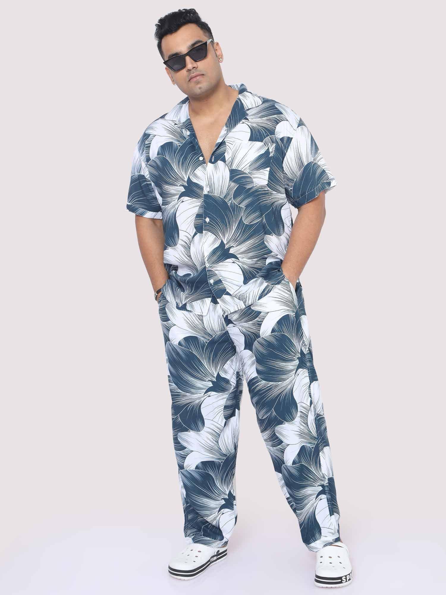 Plus Size Men Grey Big Flower Digital Printed Full Co-Ords - Guniaa Fashions