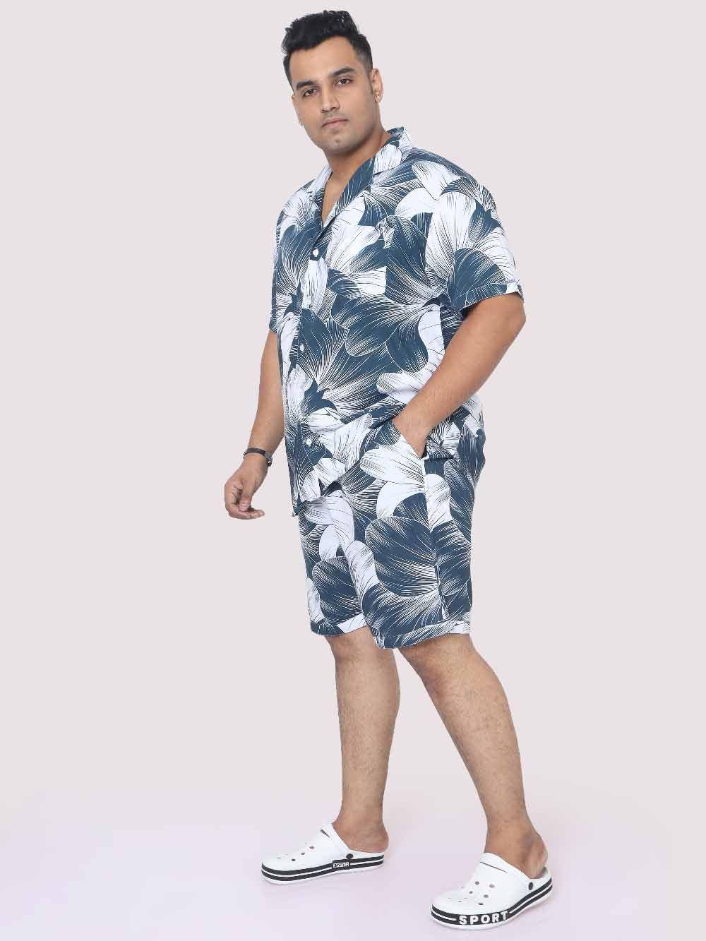 Plus Size Men Grey Big Flower Digital Printed Half Co-Ords - Guniaa Fashions