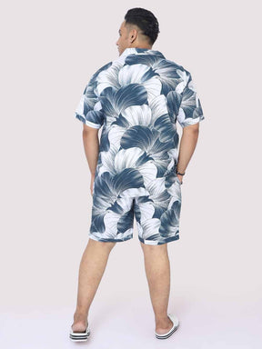 Plus Size Men Grey Big Flower Digital Printed Half Co-Ords - Guniaa Fashions