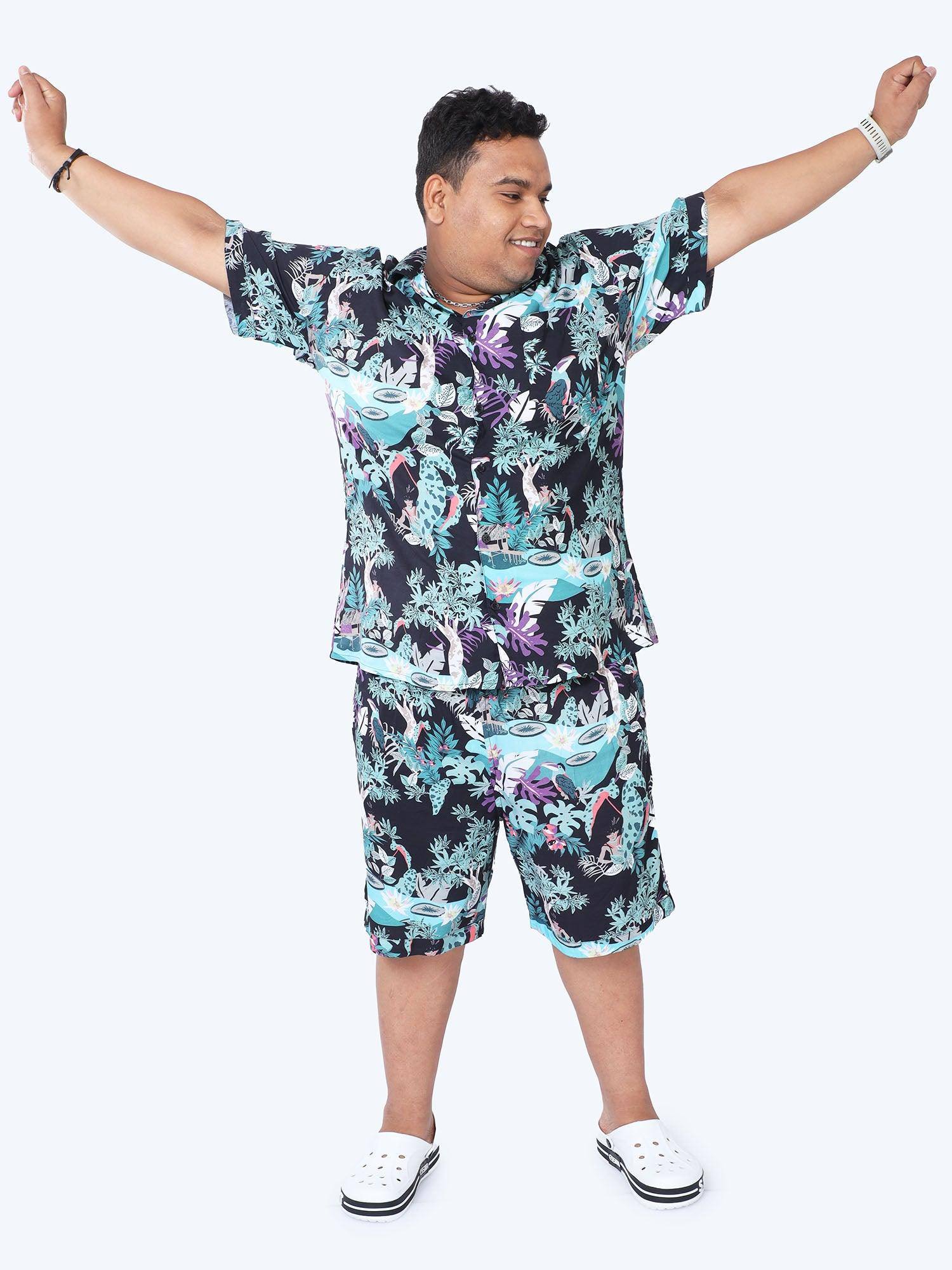 Plus Size Men Jungle Paradise Printed Half Sleeve Co-Ords - Guniaa Fashions