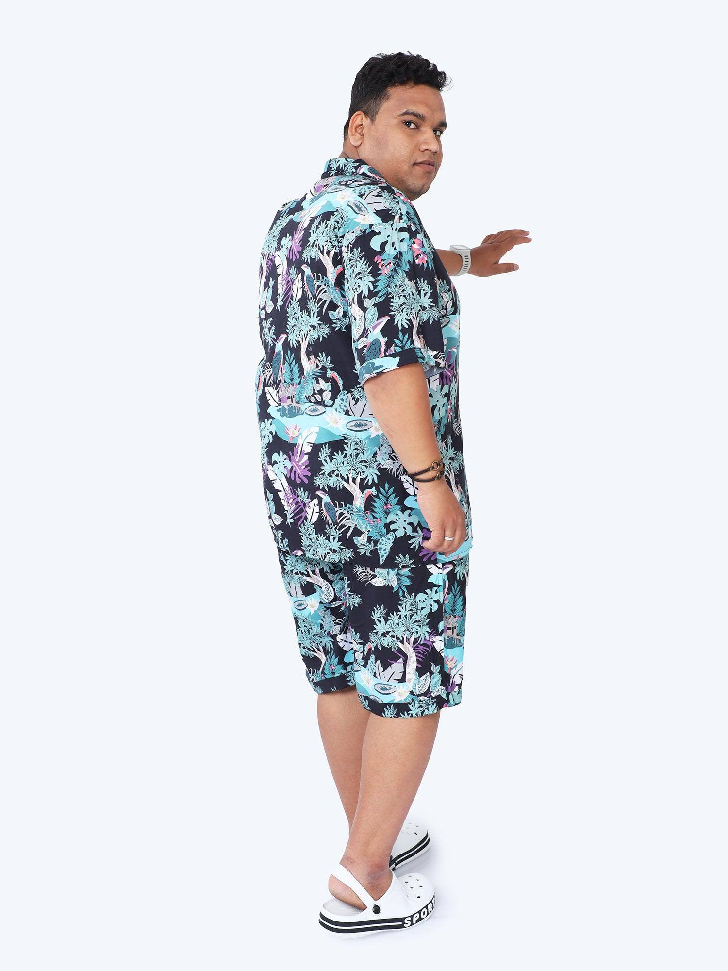 Plus Size Men Jungle Paradise Printed Half Sleeve Co-Ords - Guniaa Fashions