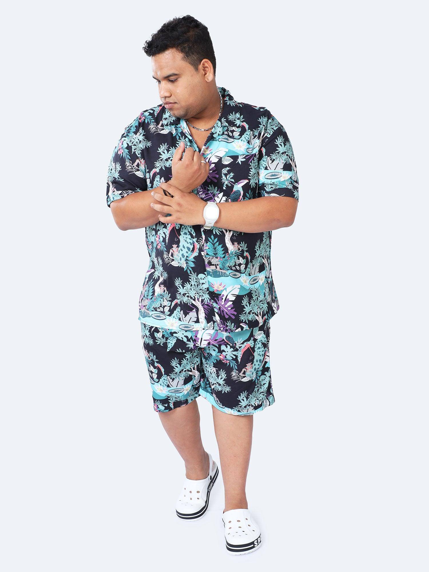 Plus Size Men Jungle Paradise Printed Half Sleeve Co-Ords - Guniaa Fashions