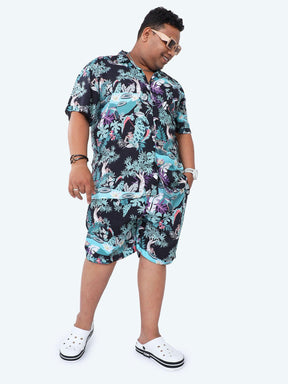 Plus Size Men Jungle Paradise Printed Half Sleeve Co-Ords - Guniaa Fashions