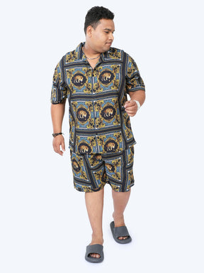 Plus Size Men Leopard Placement Printed Half Sleeve Co-Ords - Guniaa Fashions